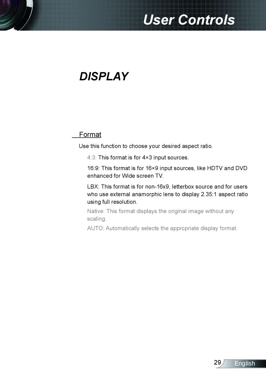 Optoma Technology TH1020 manual Display, Format 