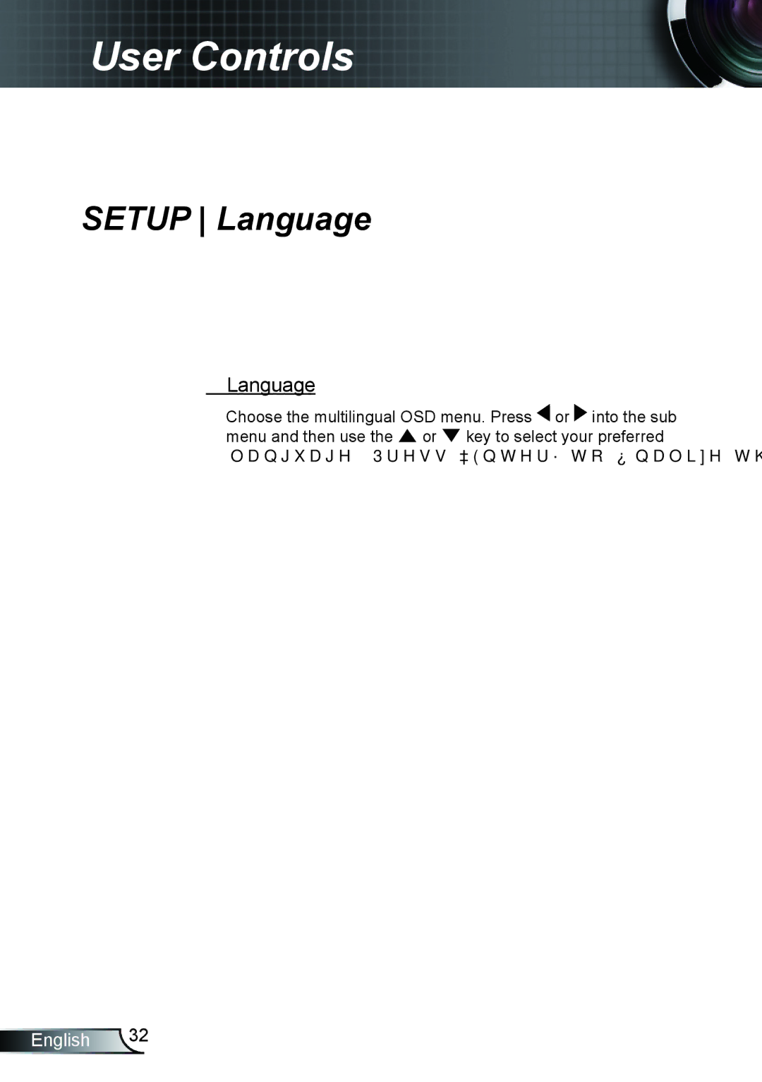 Optoma Technology TH1020 manual Setup Language 