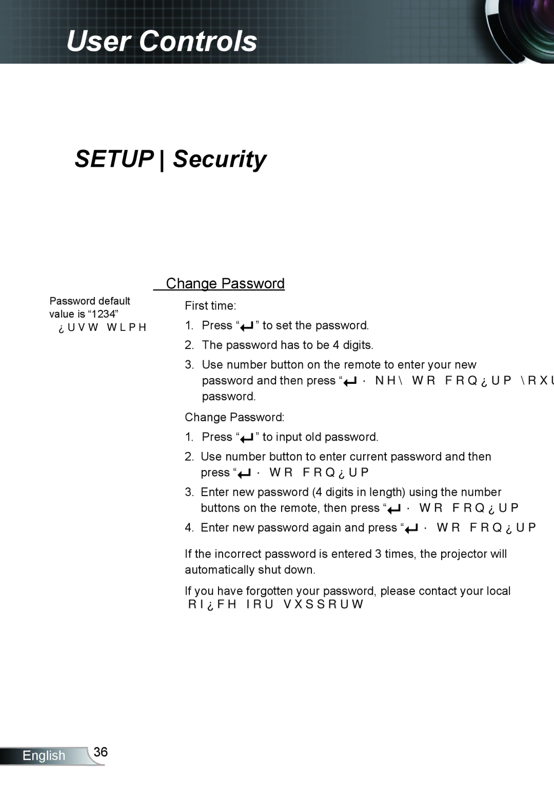Optoma Technology TH1020 manual Change Password 