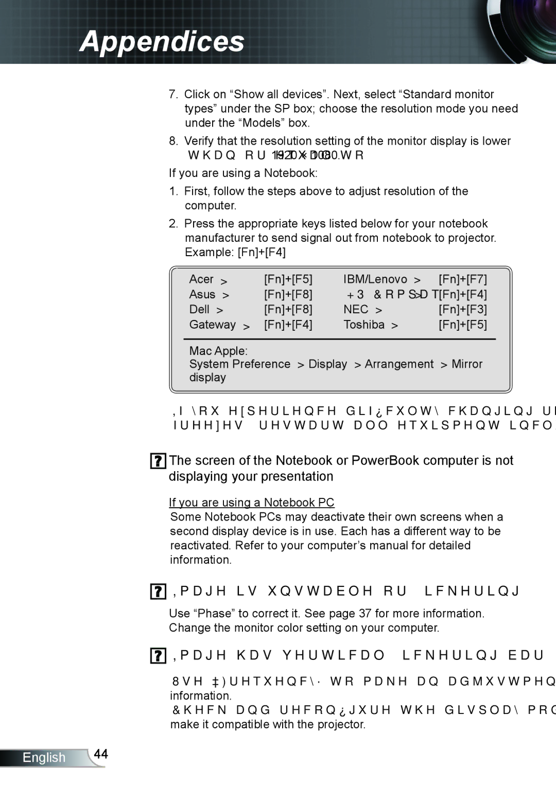 Optoma Technology TH1020 manual Image is unstable or flickering, Image has vertical flickering bar 