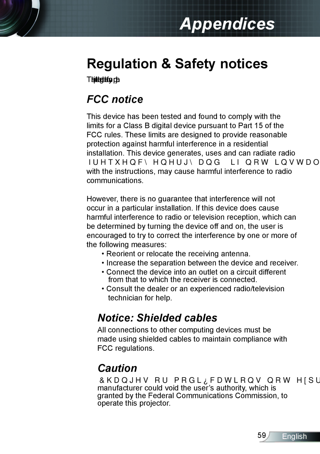 Optoma Technology TH1020 manual Regulation & Safety notices 