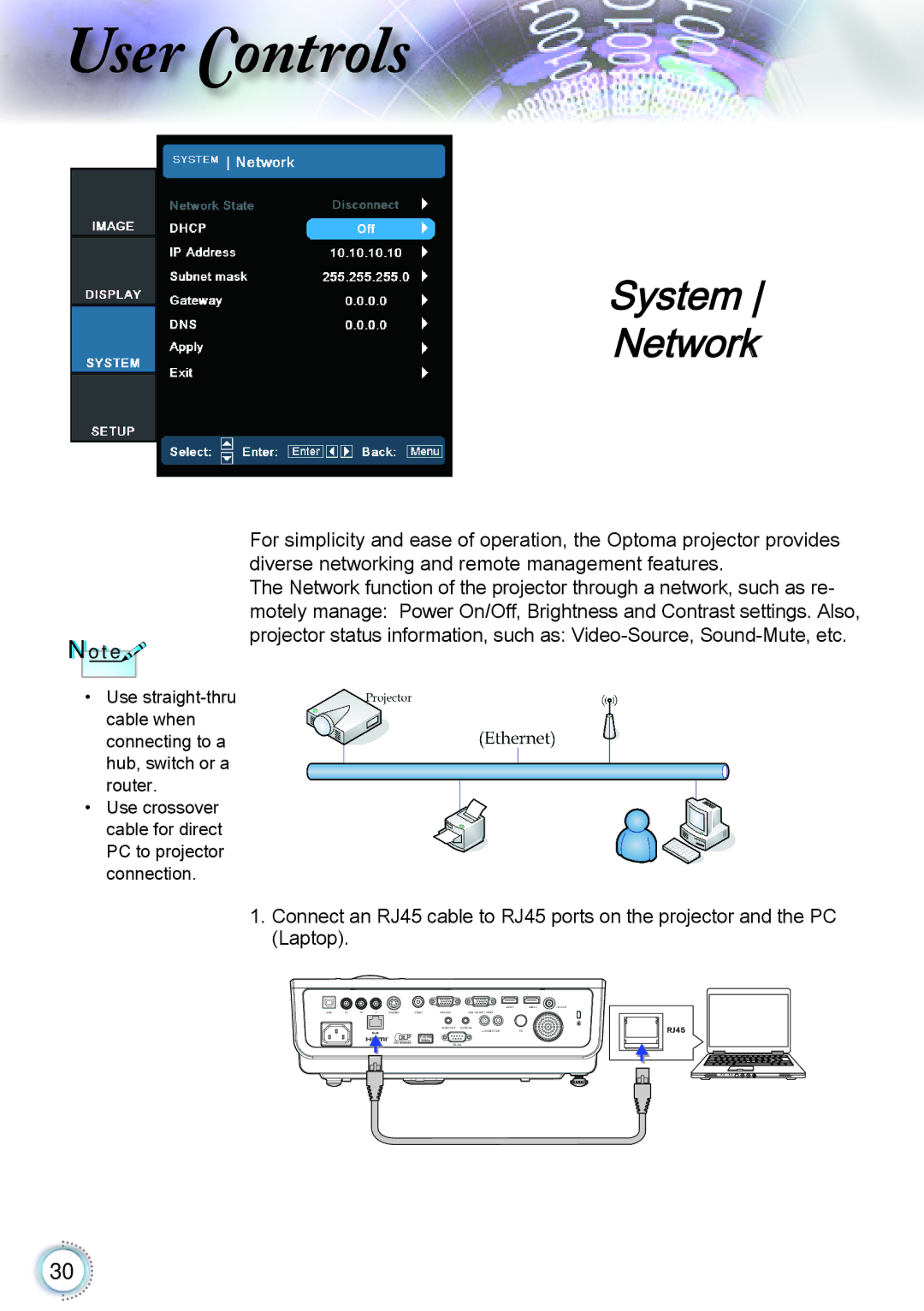 Optoma Technology TH1060P manual System Network 