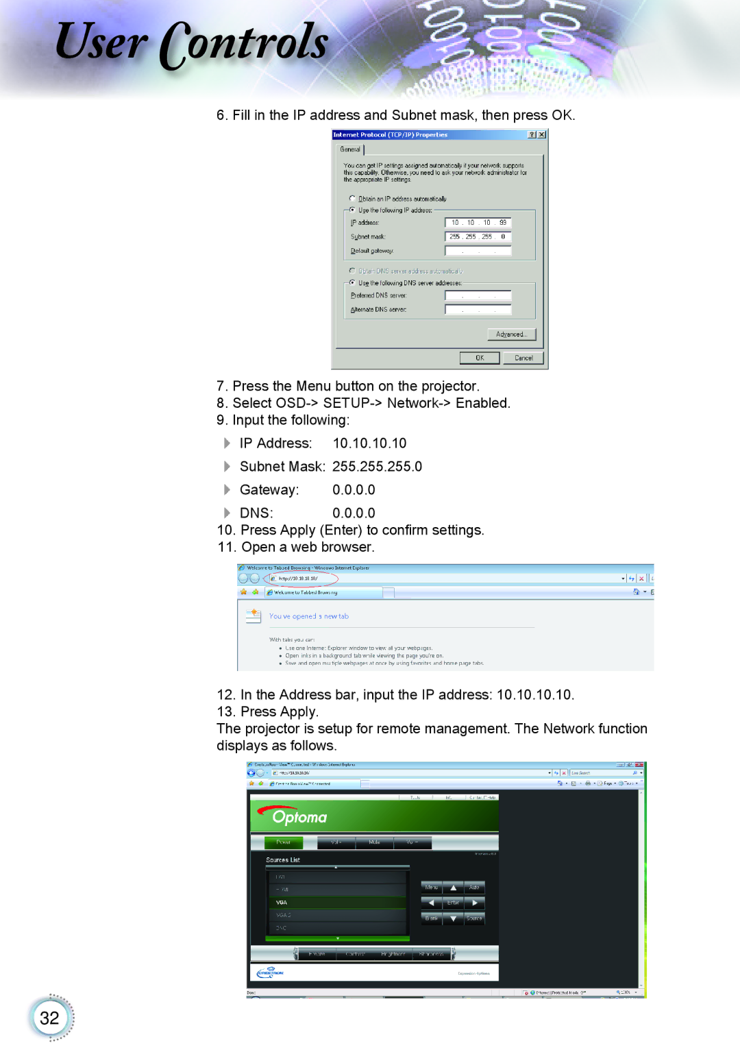 Optoma Technology TH1060P manual User Controls 