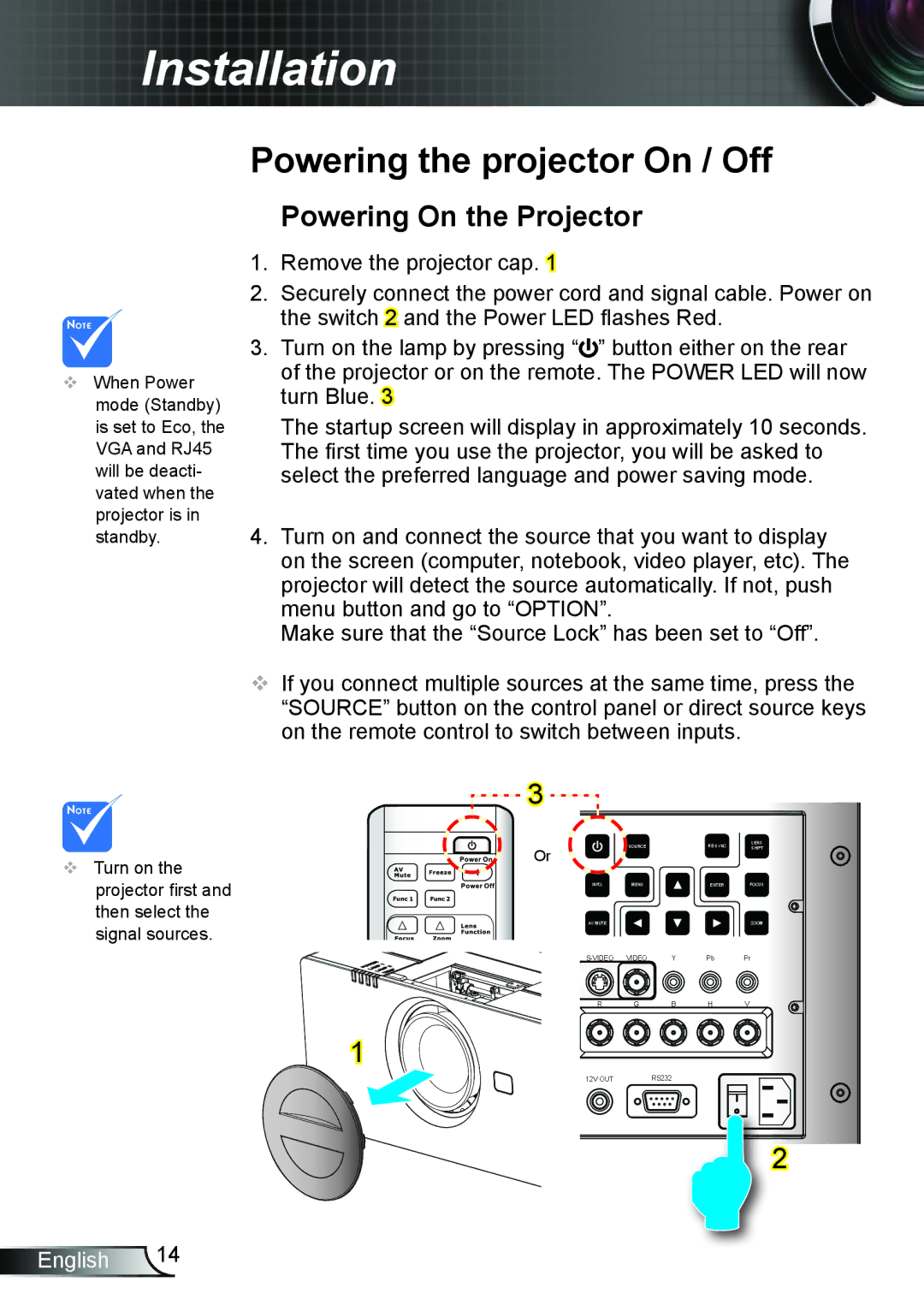 Optoma Technology TH7500NL manual Powering the projector On / Off, Powering On the Projector 