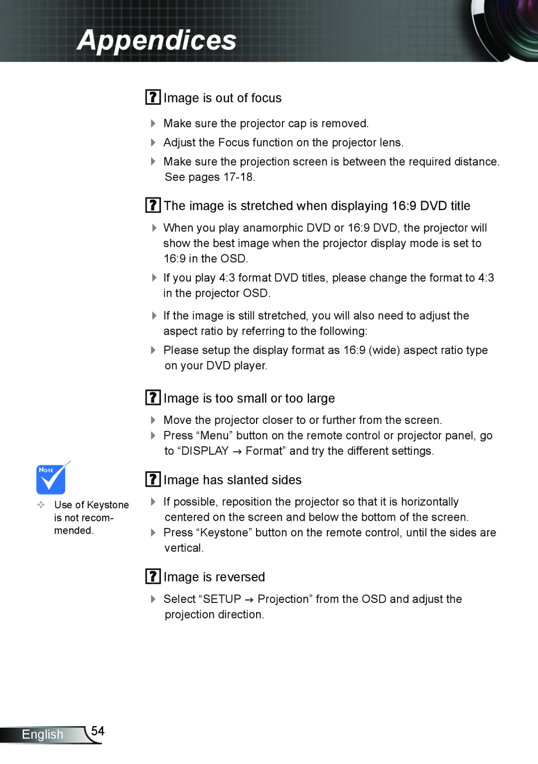 Optoma Technology TH7500NL manual Image is reversed 