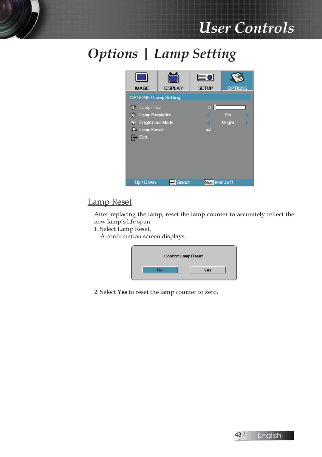 Optoma Technology TW1692 manual Lamp Reset 