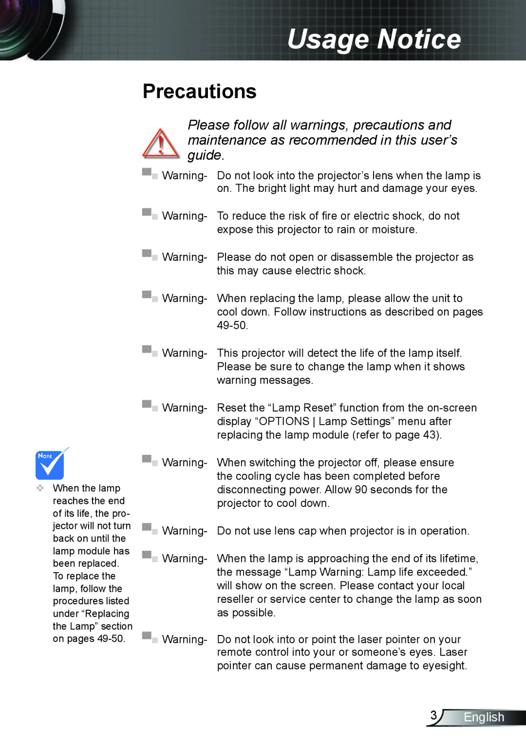 Optoma Technology DS339, TW5563D, DX339, DW339 manual Precautions 