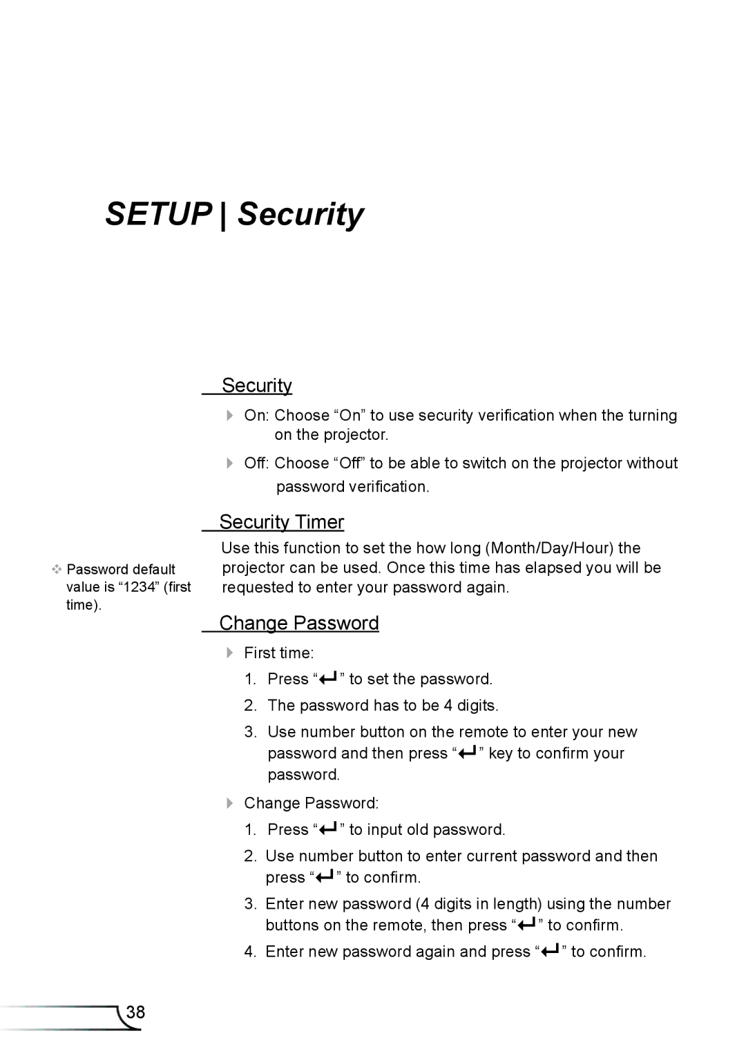 Optoma Technology DW339, TW5563D, DX339, DS339 manual Security Timer, Change Password 