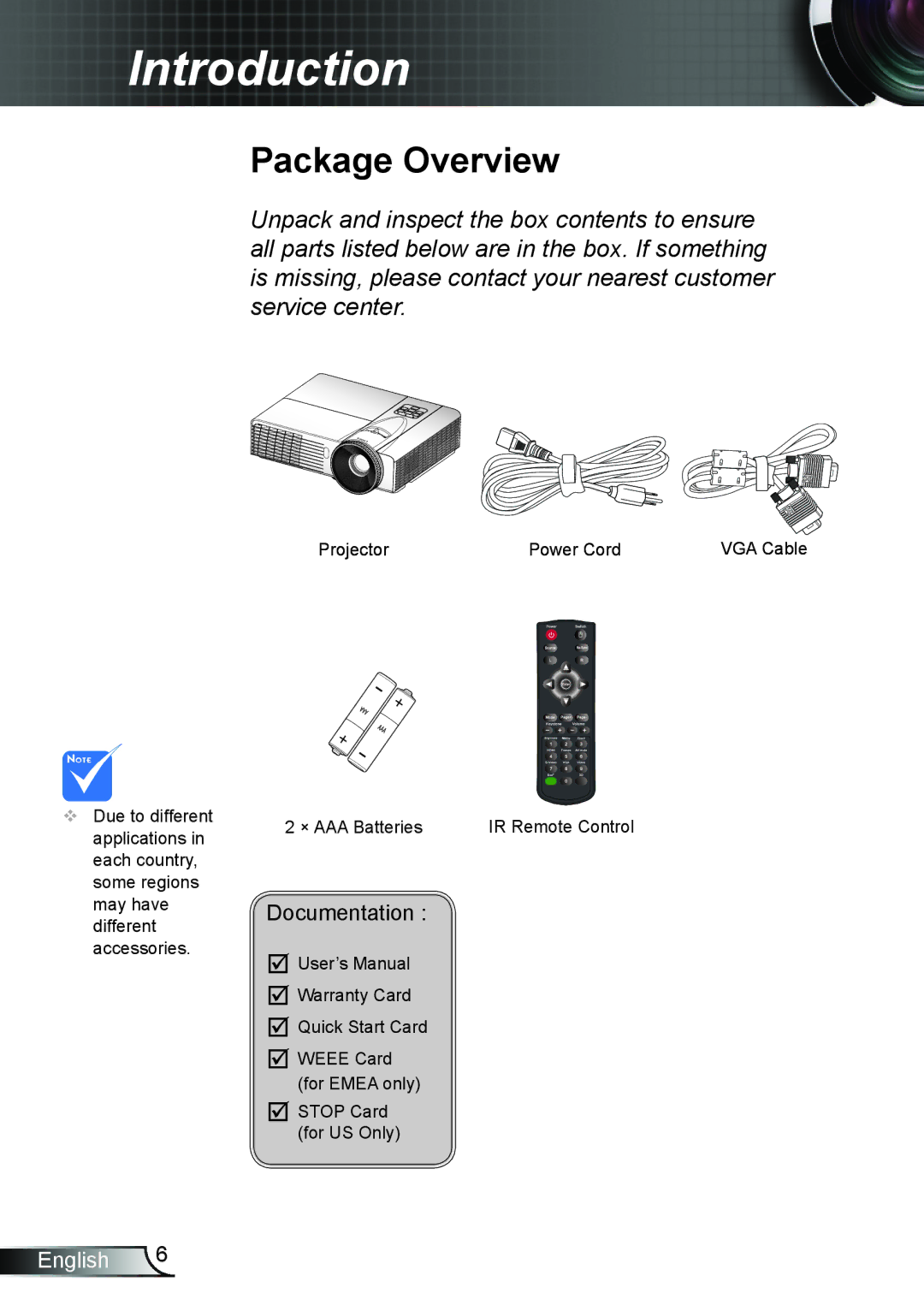 Optoma Technology DW339, TW5563D, DX339, DS339 manual Package Overview, Documentation 