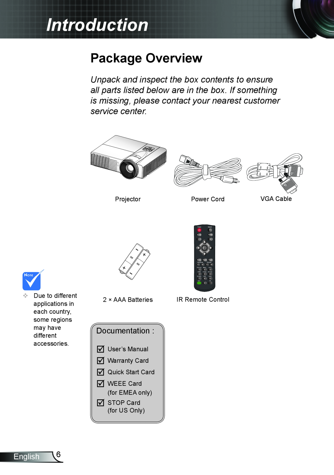Optoma Technology DW339, TW5563D, DX339, DS339 manual Introduction, Package Overview, English 