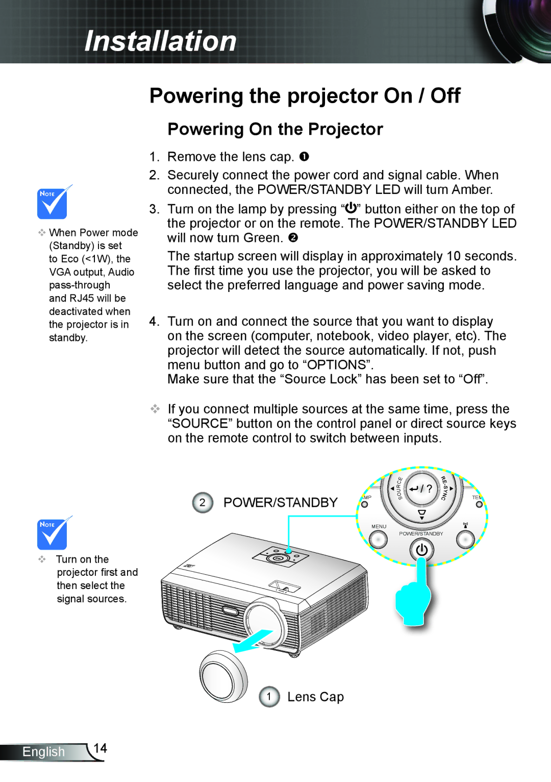 Optoma Technology TW610STI, TW610STRFBA manual Powering the projector On / Off, Powering On the Projector 