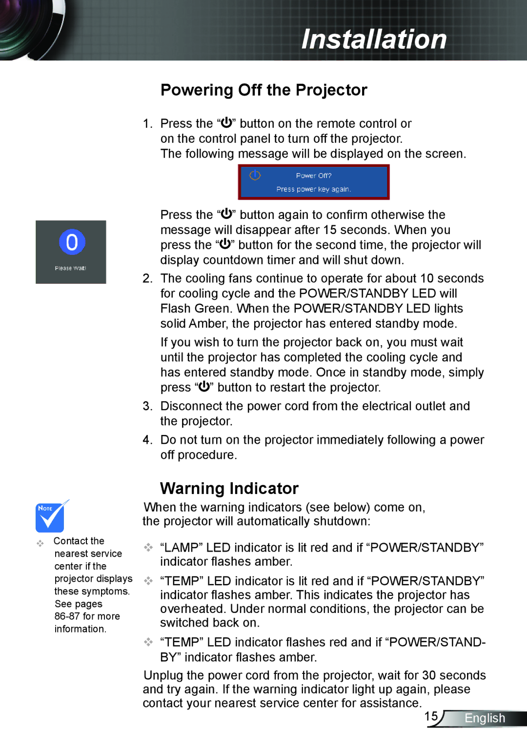 Optoma Technology TW610STRFBA, TW610STI manual Powering off the projector 