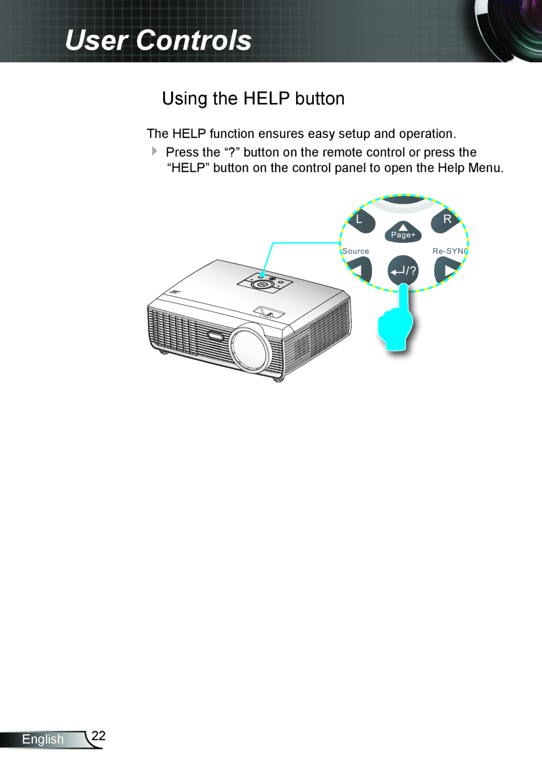 Optoma Technology TW610STRFBA, TW610STI manual Using the Help button 