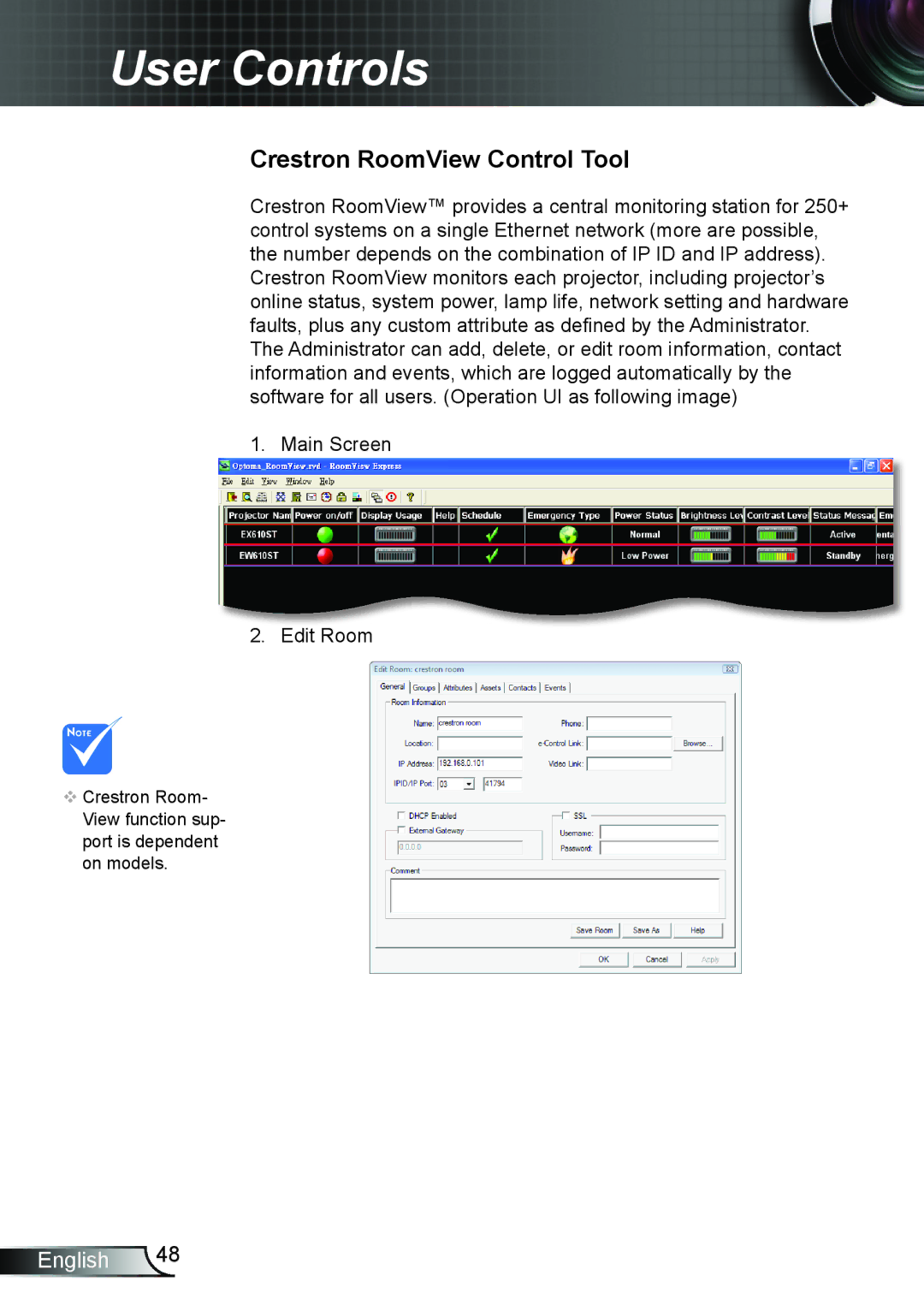 Optoma Technology TW610STRFBA, TW610STI manual Crestron RoomView Control Tool 