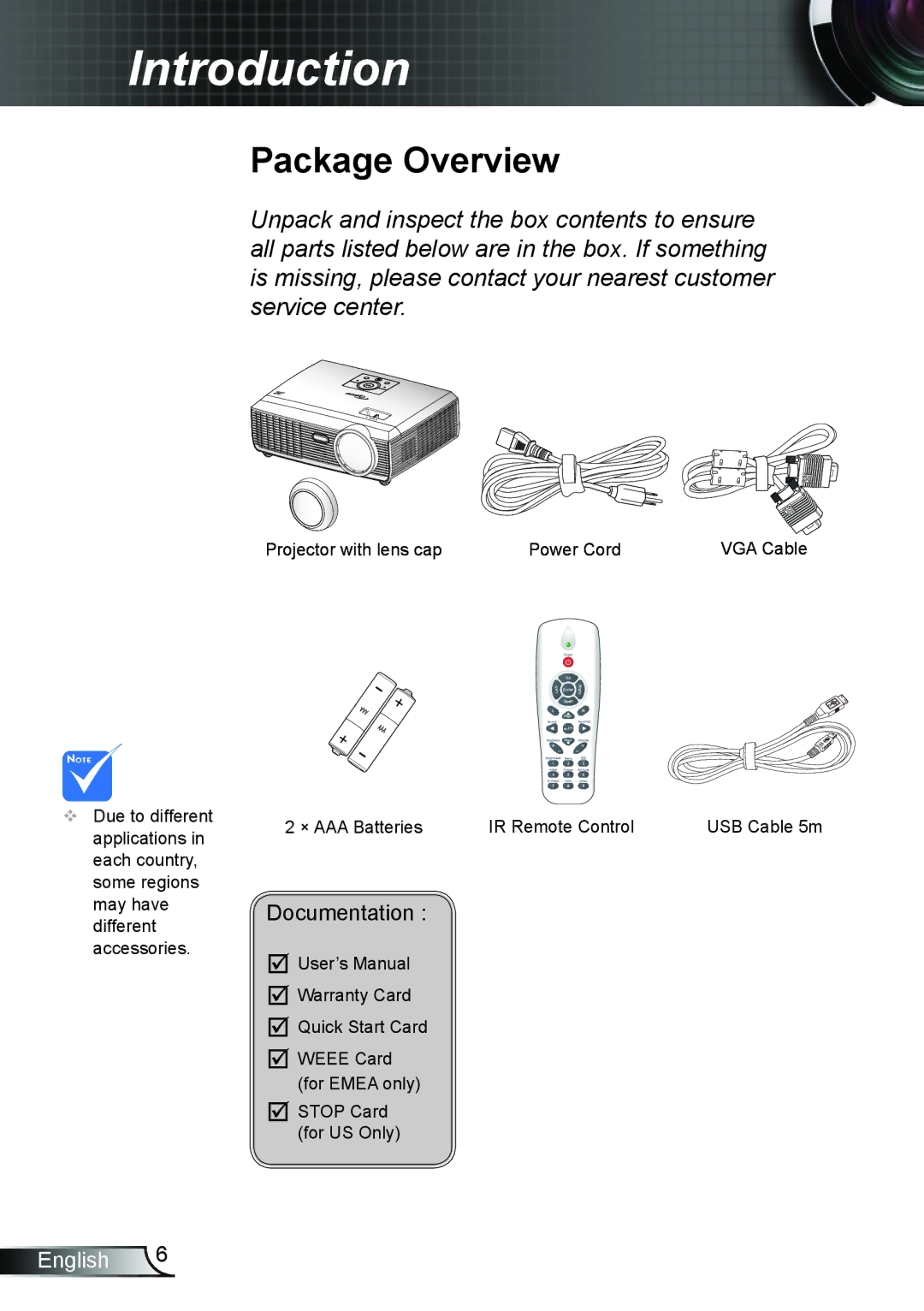 Optoma Technology TW610STRFBA, TW610STI manual Introduction, Package Overview 