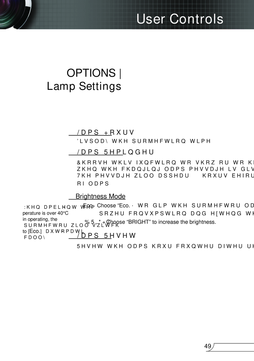 Optoma Technology TW6153D, TW615GOV manual Lamp Hours, Lamp Reminder, Brightness Mode, Lamp Reset 