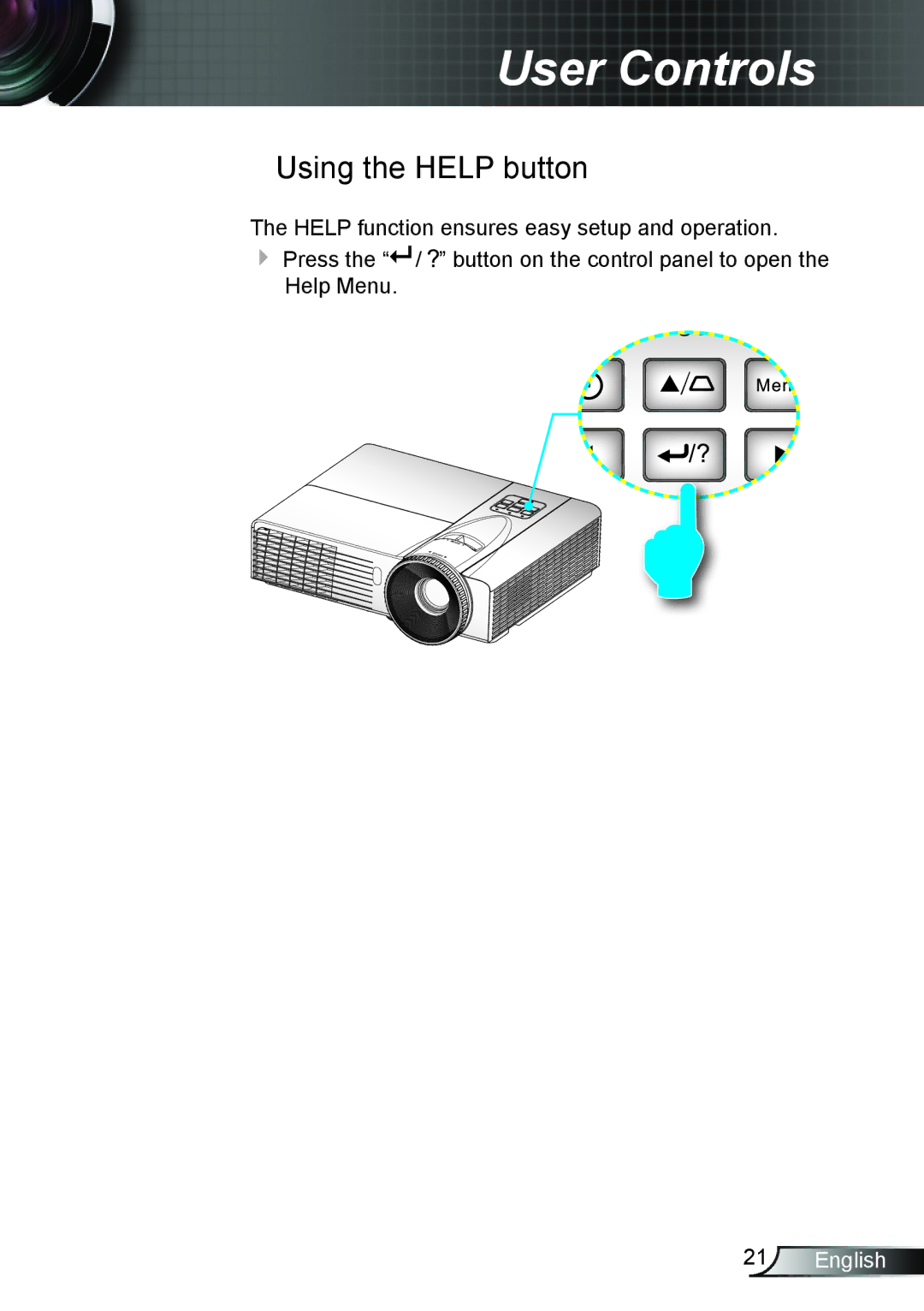 Optoma Technology TX6353D, TW6353D manual Using the Help button 