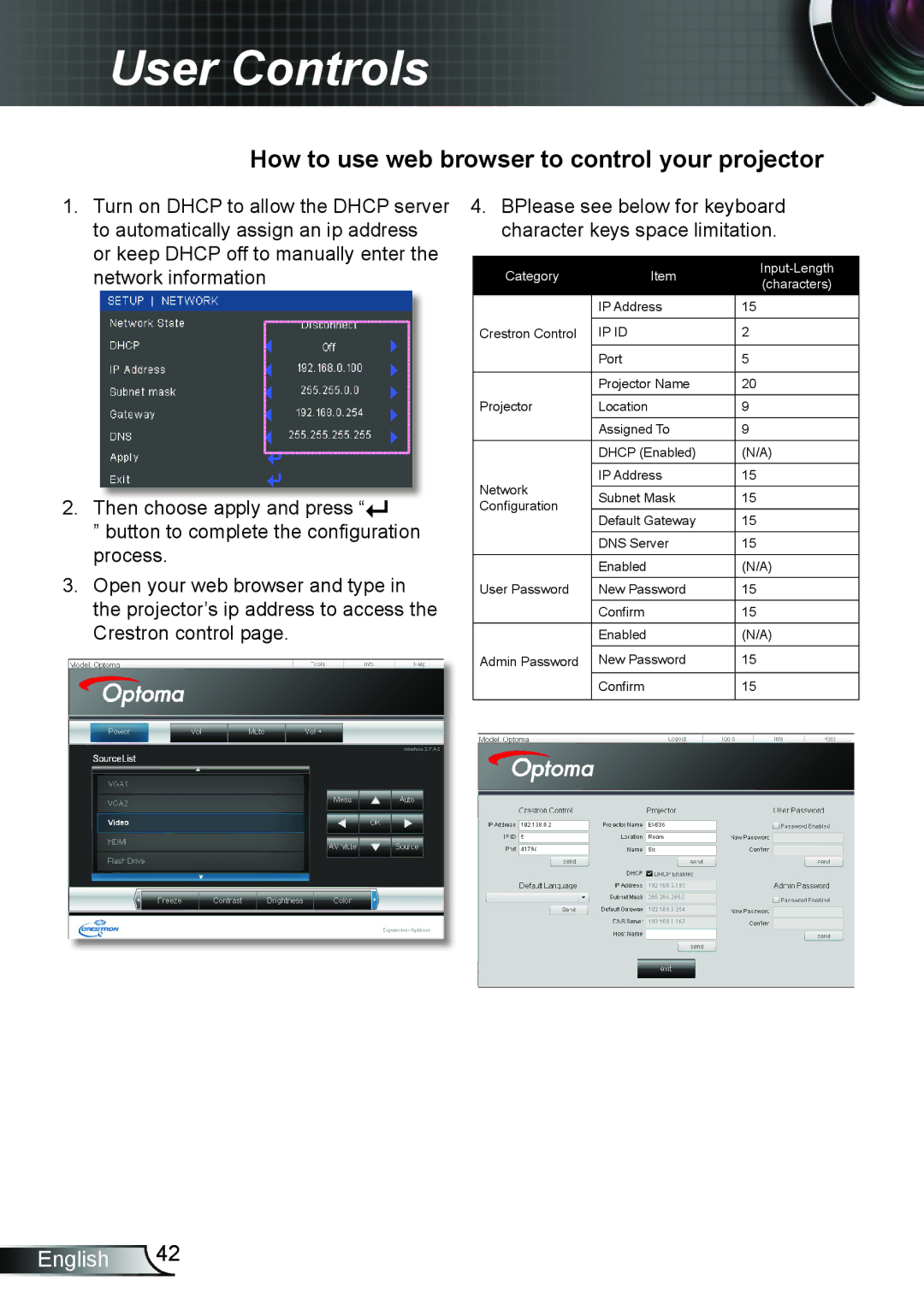 Optoma Technology TW6353D, TX6353D manual How to use web browser to control your projector 