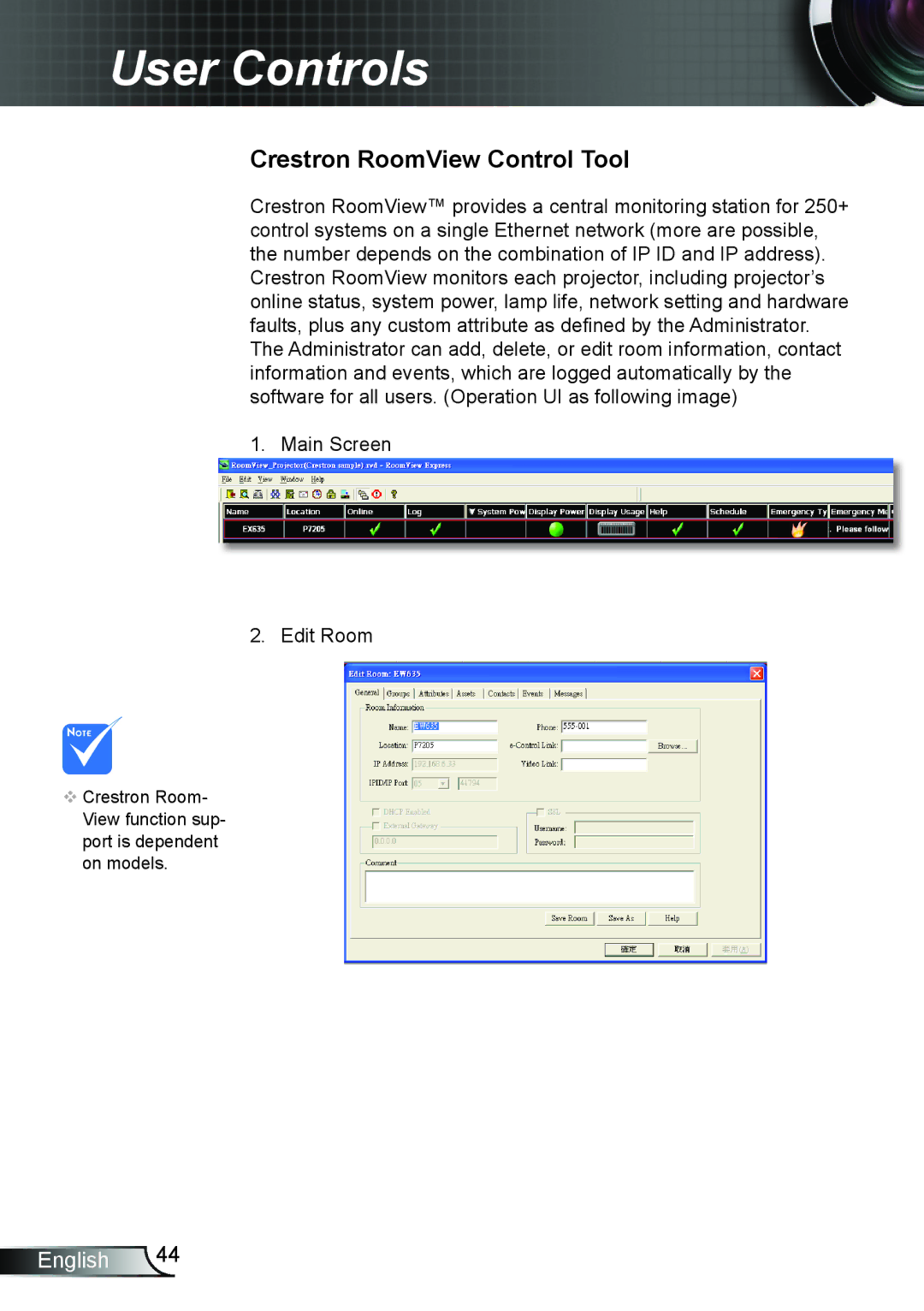 Optoma Technology TW6353D, TX6353D manual Crestron RoomView Control Tool 