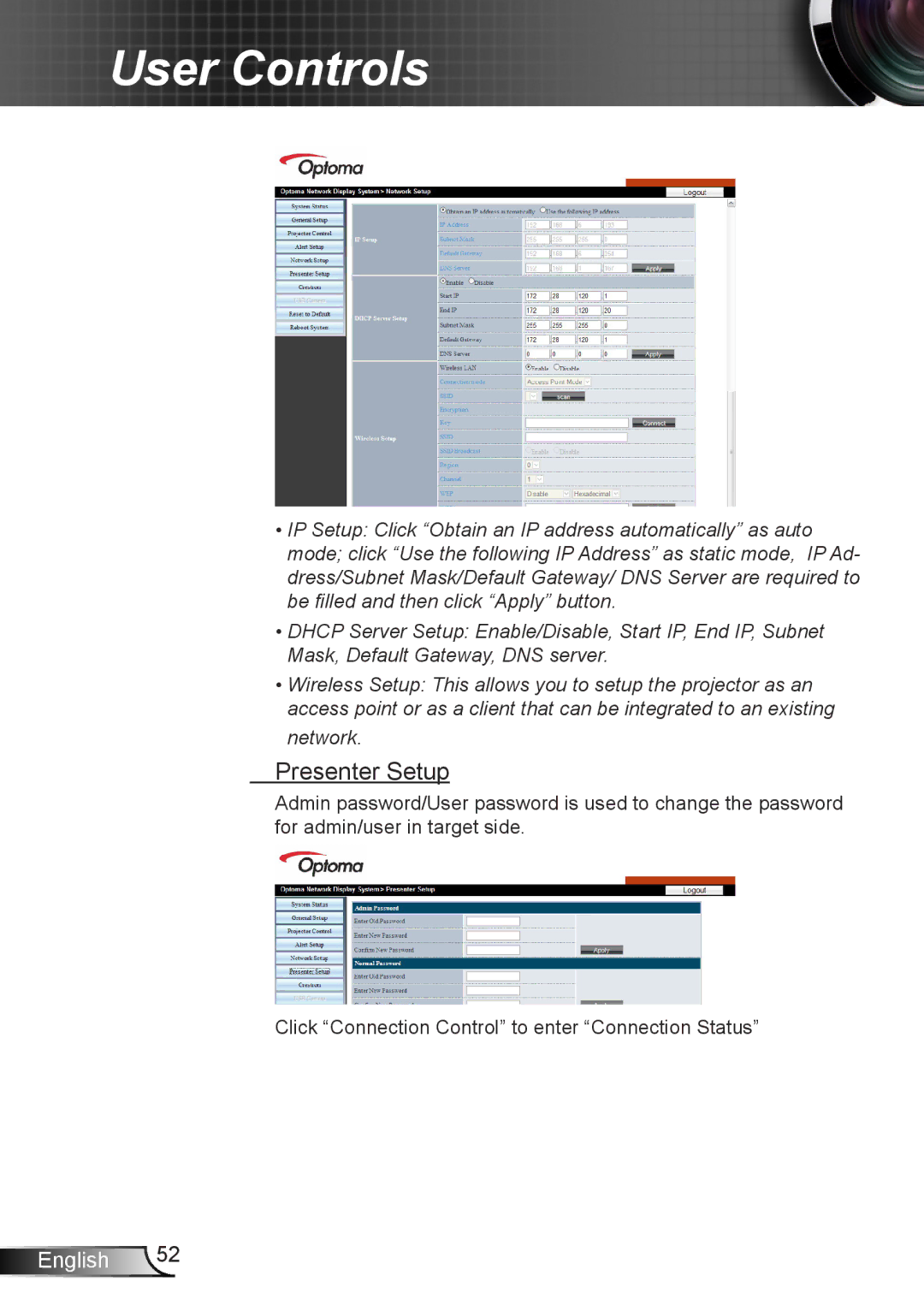 Optoma Technology TW6353D, TX6353D manual Presenter Setup 