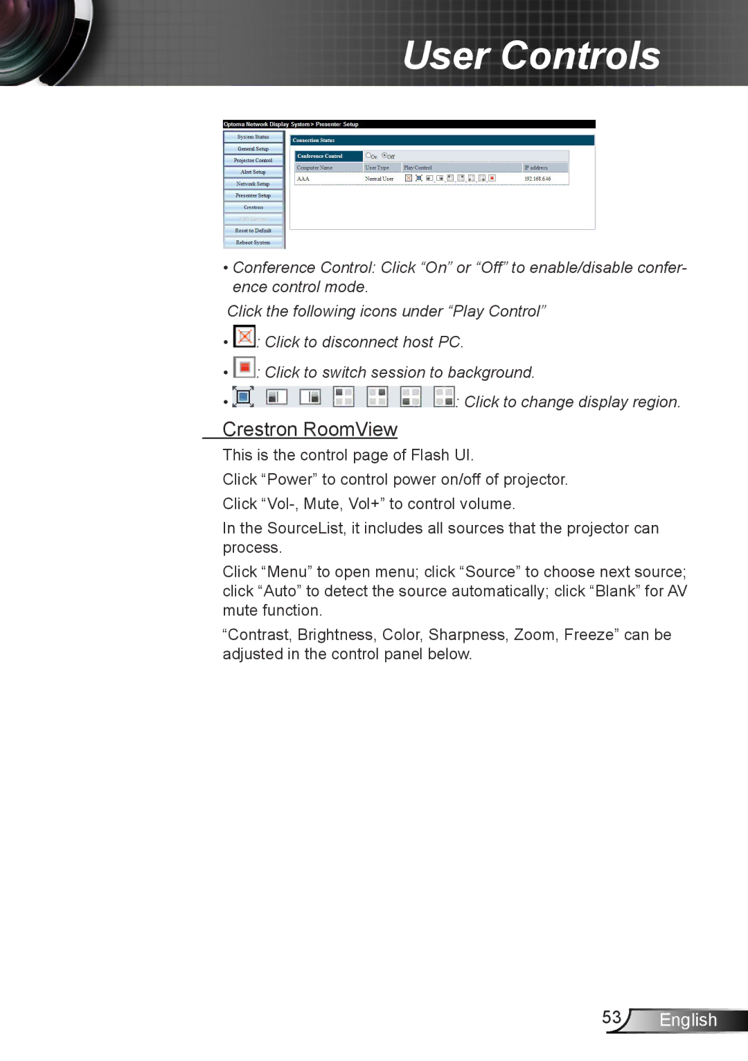 Optoma Technology TX6353D, TW6353D manual Crestron RoomView 