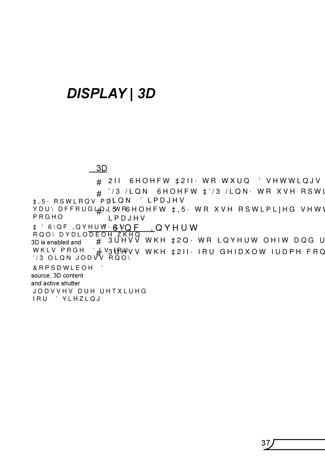 Optoma Technology TW675UTI3D, TW675UTIM3D, TW675UST3DKIT, TX665UST3DMT, TX665UST3DKIT manual Display 3D, 3D Sync. Invert 