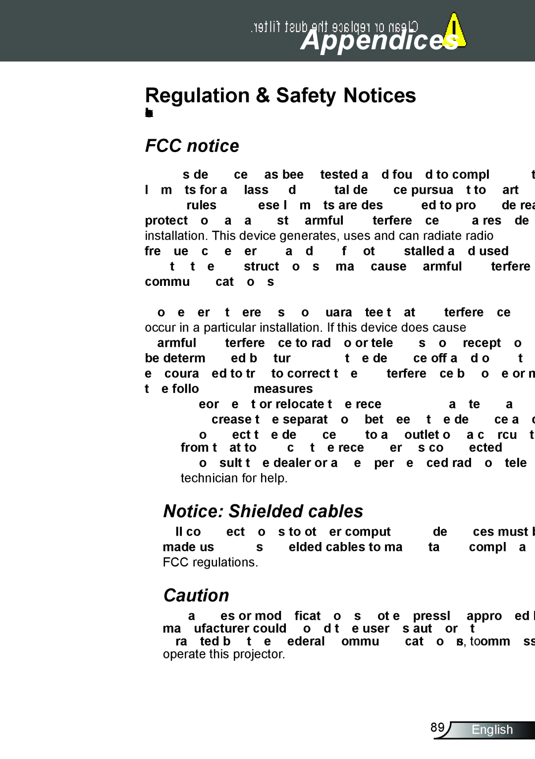 Optoma Technology TX665UTI3D, TW675UTIM3D, TW675UST3DKIT, TX665UST3DMT, TW675UTI3D Regulation & Safety Notices, FCC notice 