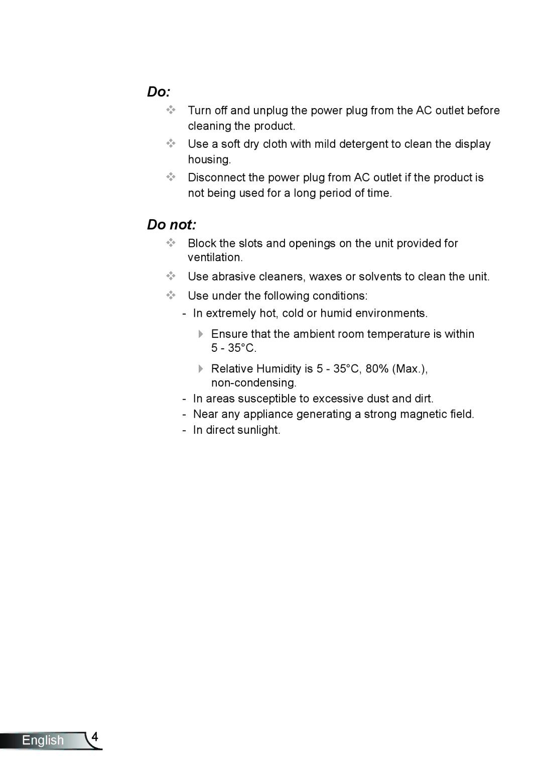 Optoma Technology TW695UT3D manual Do not 