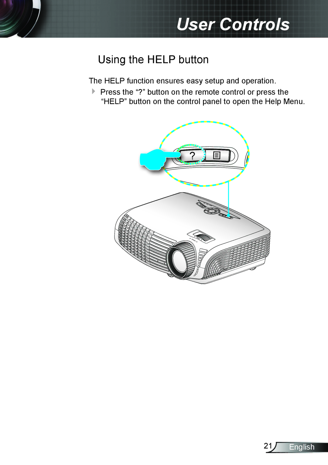 Optoma Technology TW762GOV manual Using the Help button 