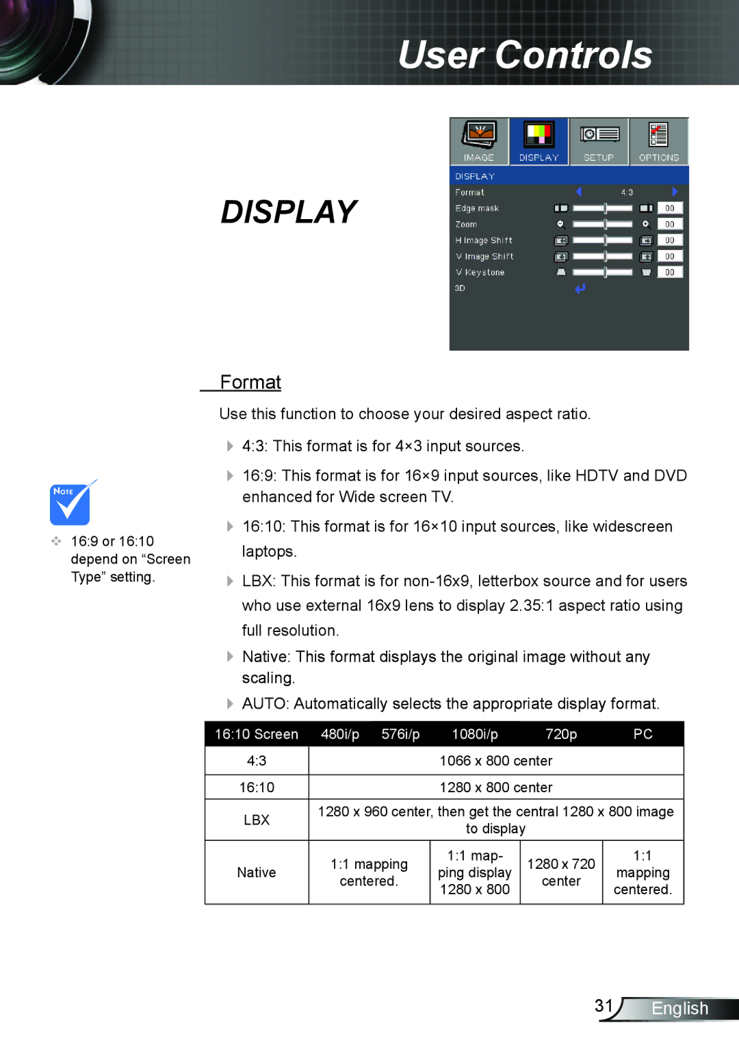 Optoma Technology TW762GOV manual Display, Format 