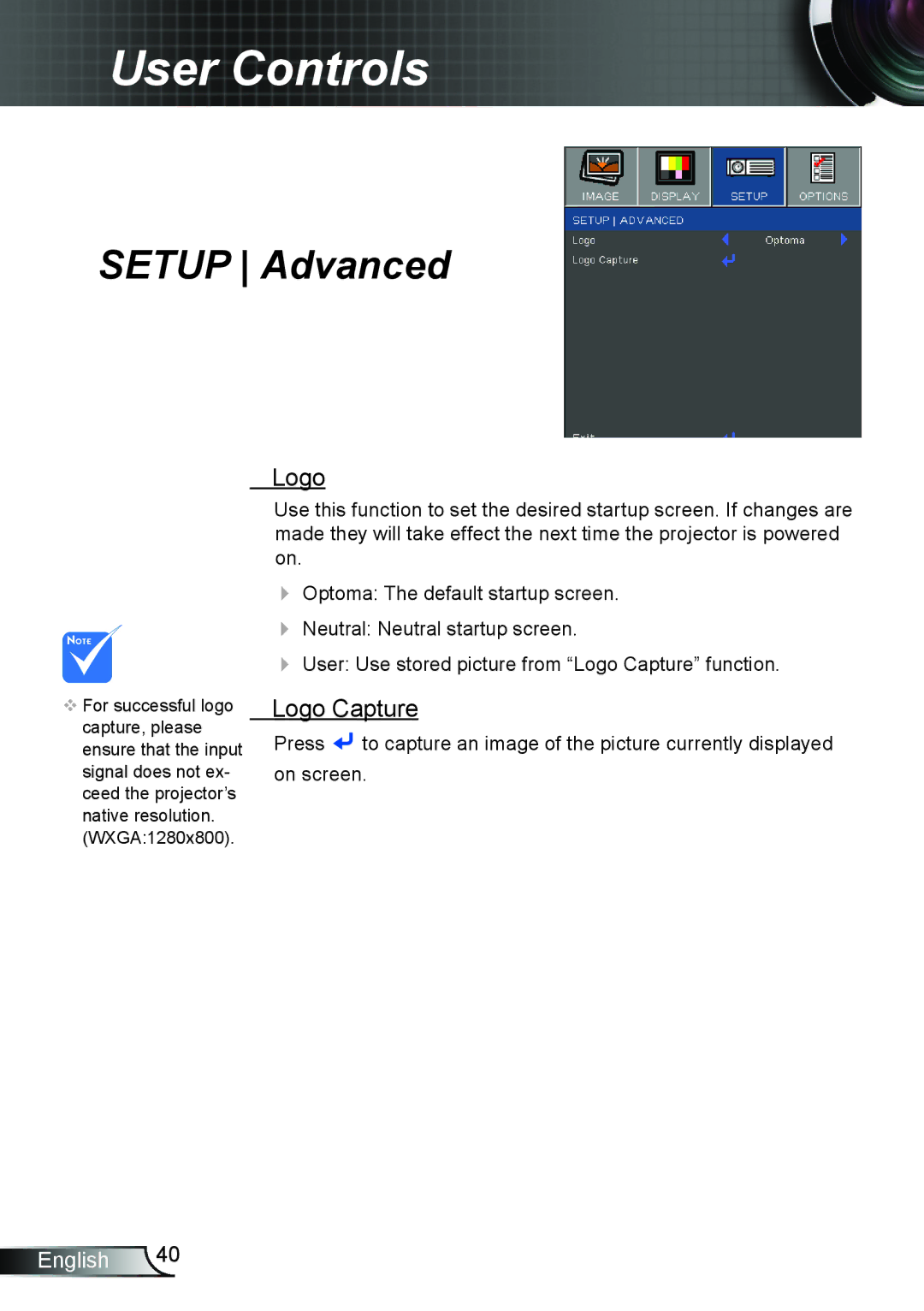 Optoma Technology TW762GOV manual Logo Capture 