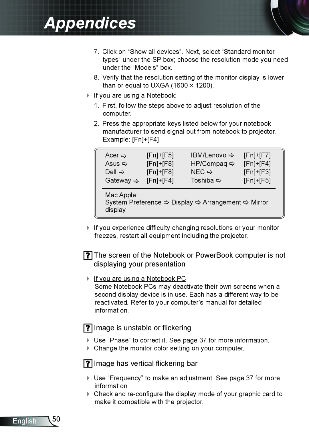 Optoma Technology TW762GOV manual Image is unstable or flickering 