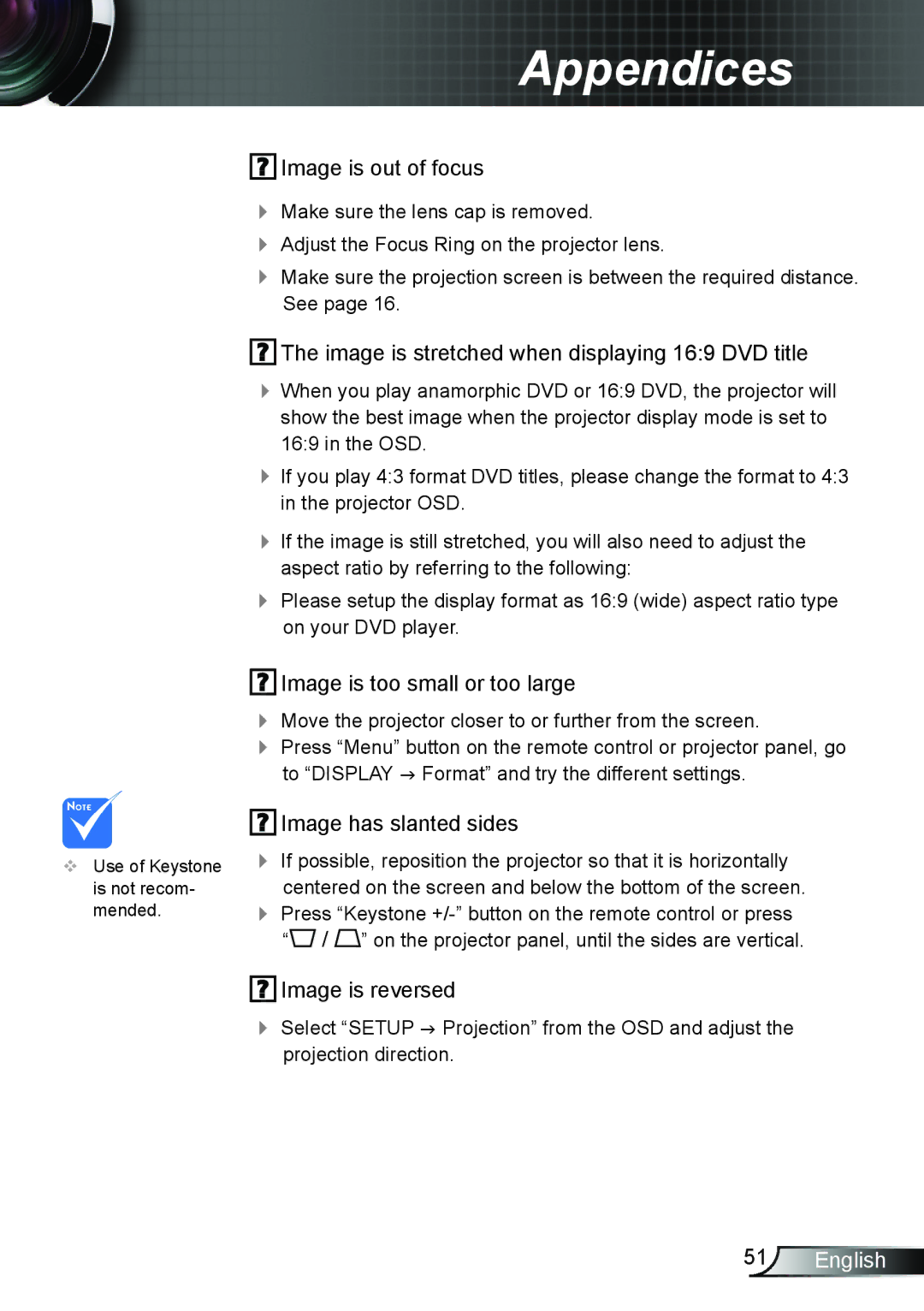 Optoma Technology TW762GOV manual Image is reversed 