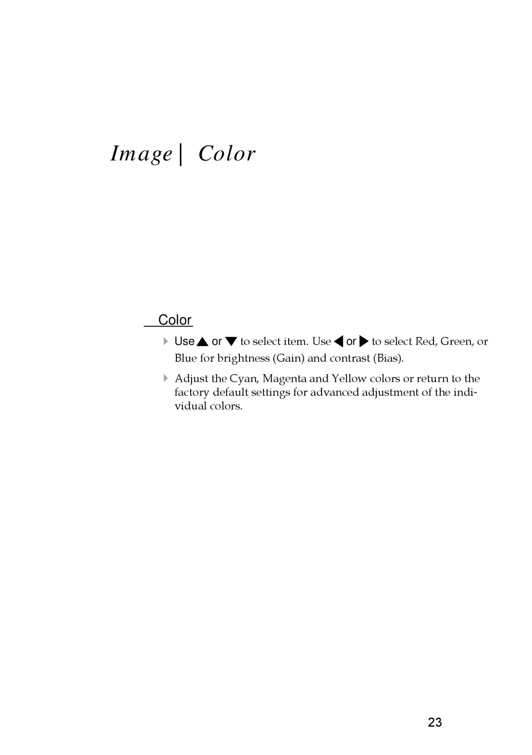 Optoma Technology TX330 manual Image Color 