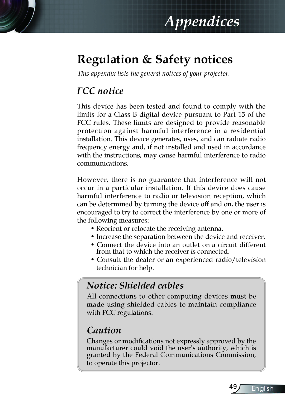 Optoma Technology TX330 manual Regulation & Safety notices 