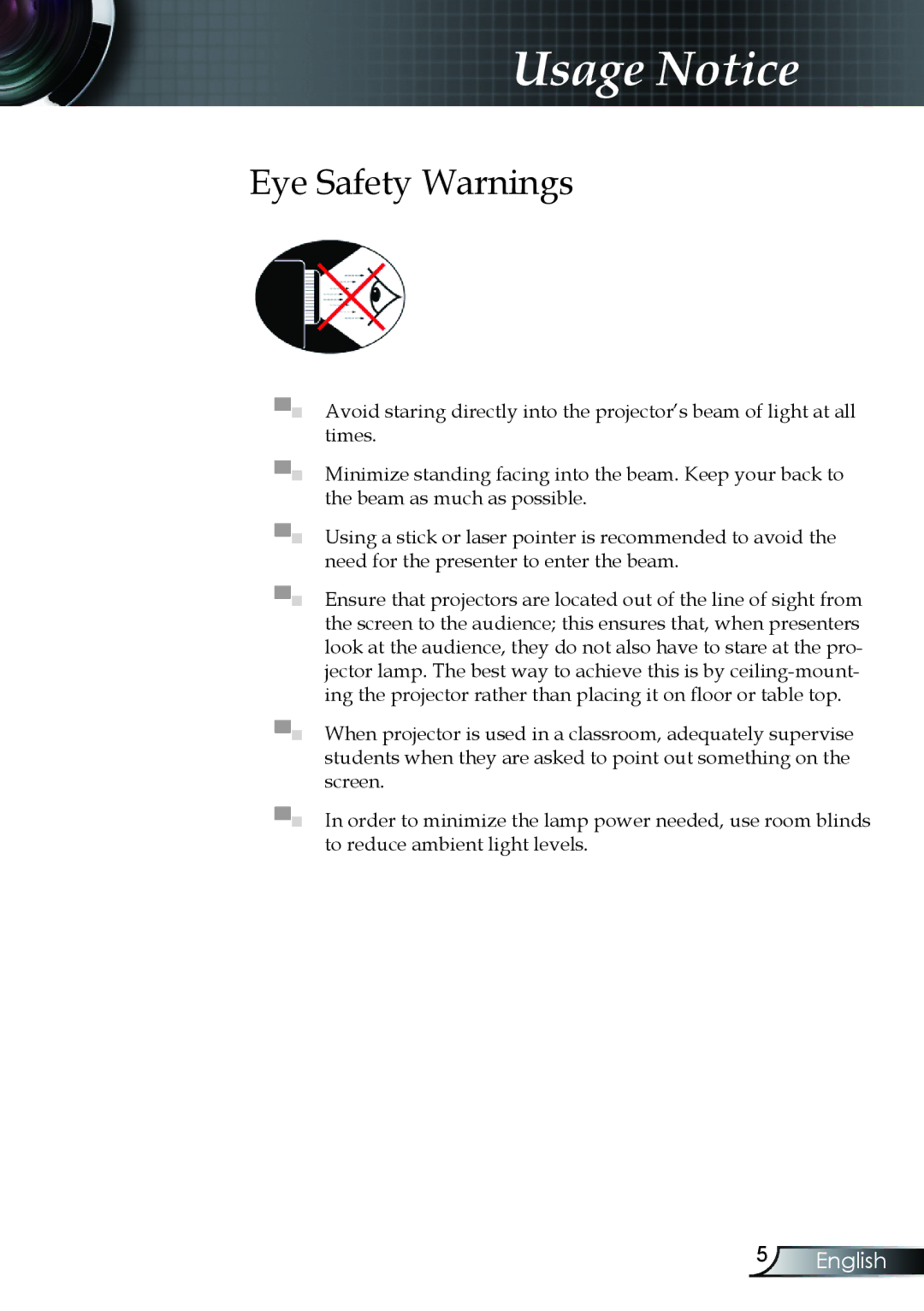 Optoma Technology TX330 manual Eye Safety Warnings 