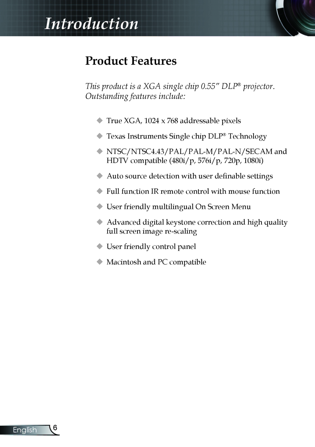 Optoma Technology TX330 manual Introduction 