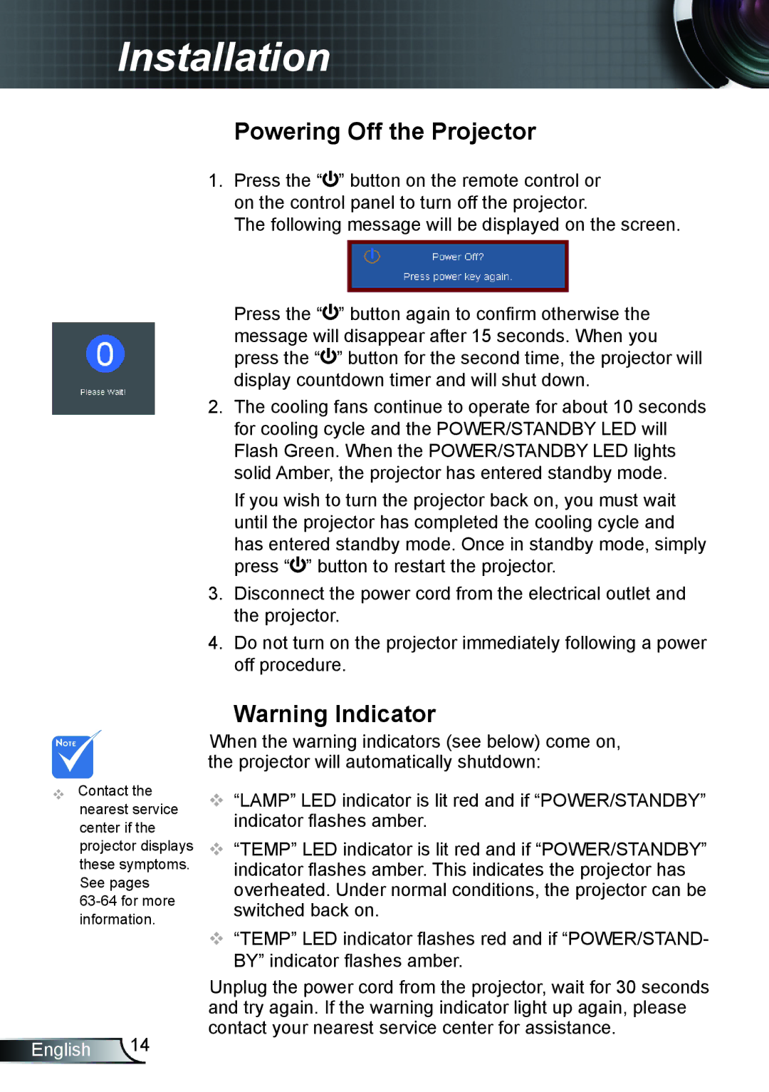 Optoma Technology TX610ST manual Powering off the projector 