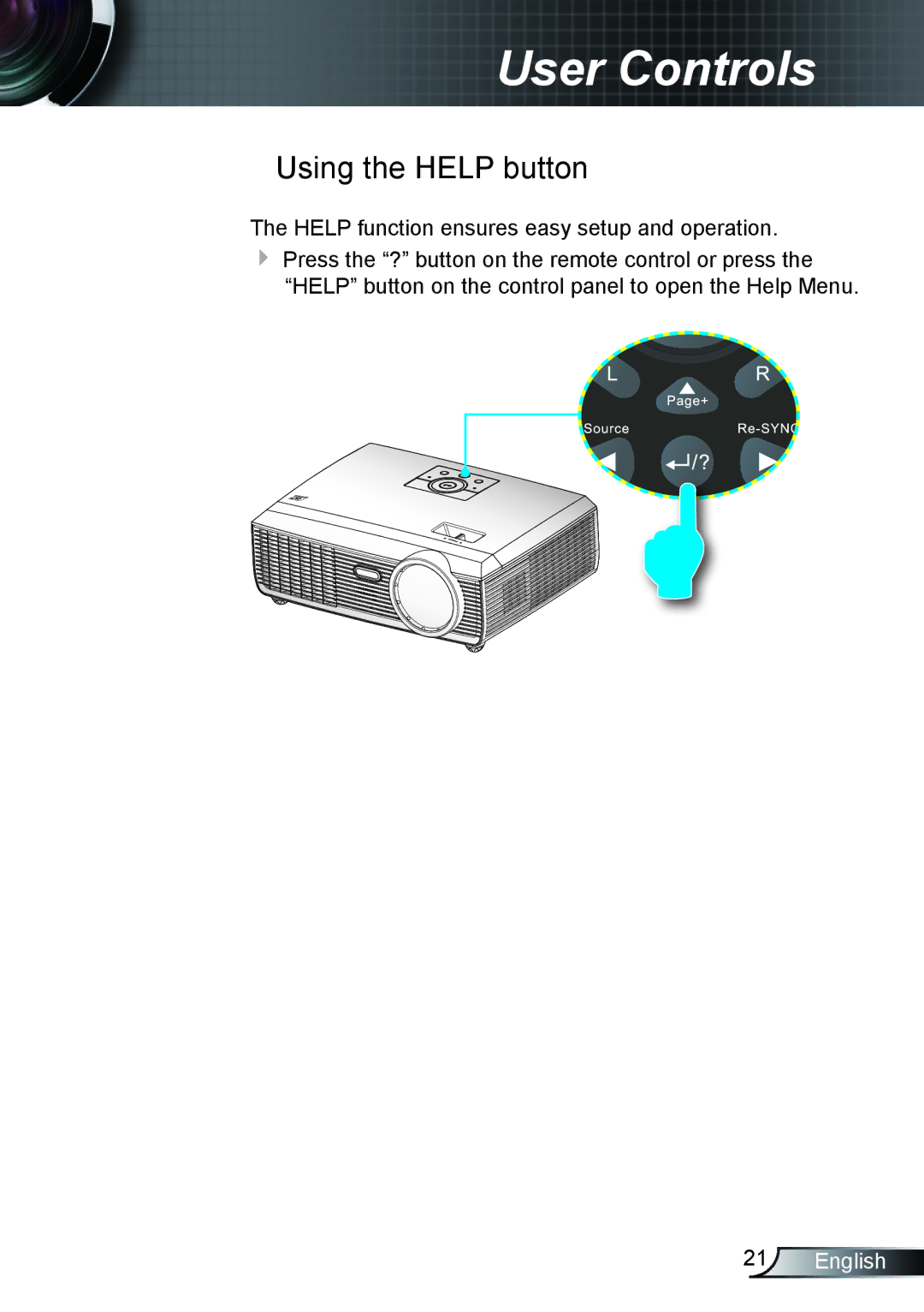 Optoma Technology TX610ST manual Using the Help button 