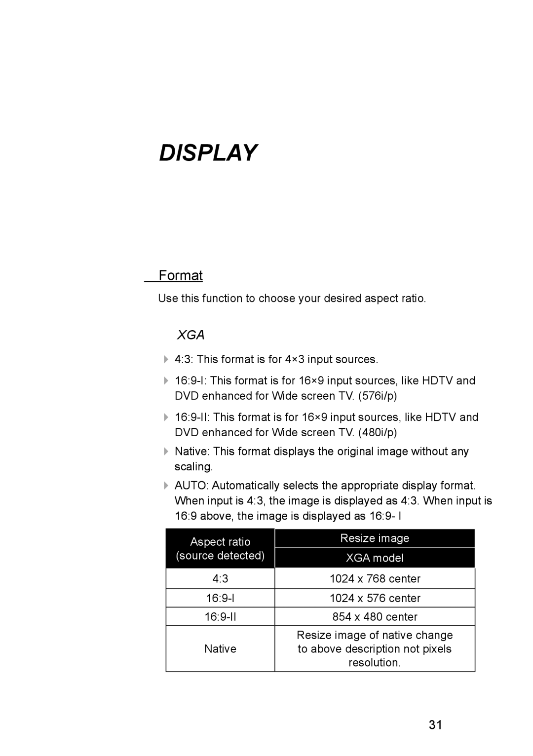 Optoma Technology TX610ST manual Display, Format 