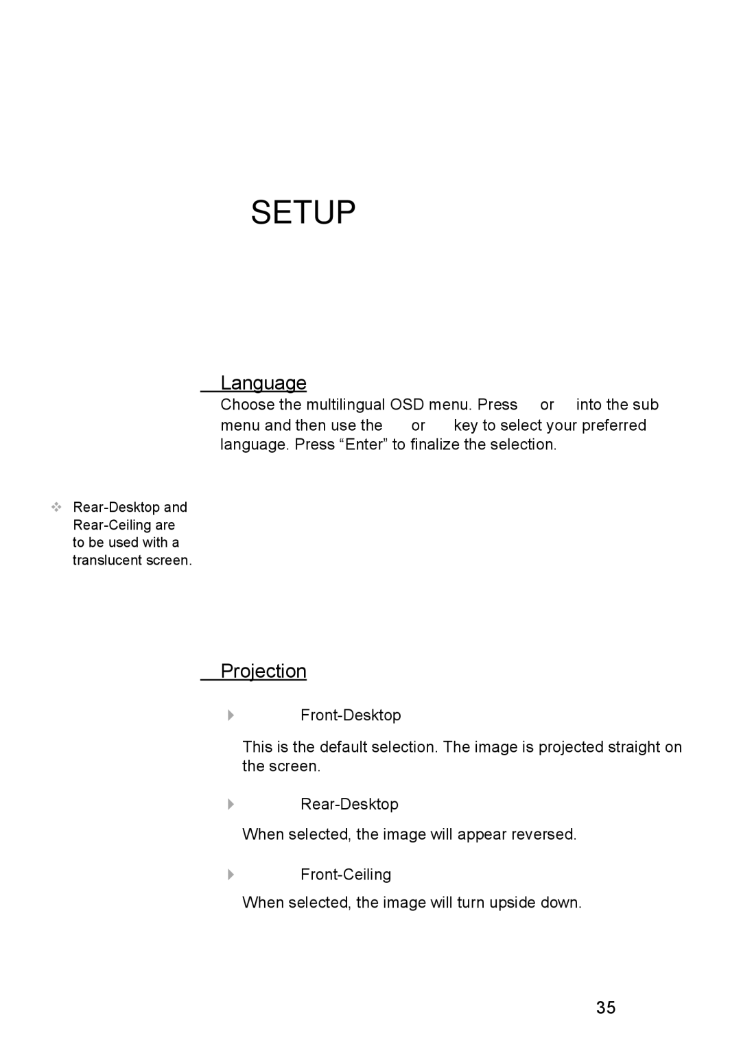 Optoma Technology TX610ST manual Language, Projection 