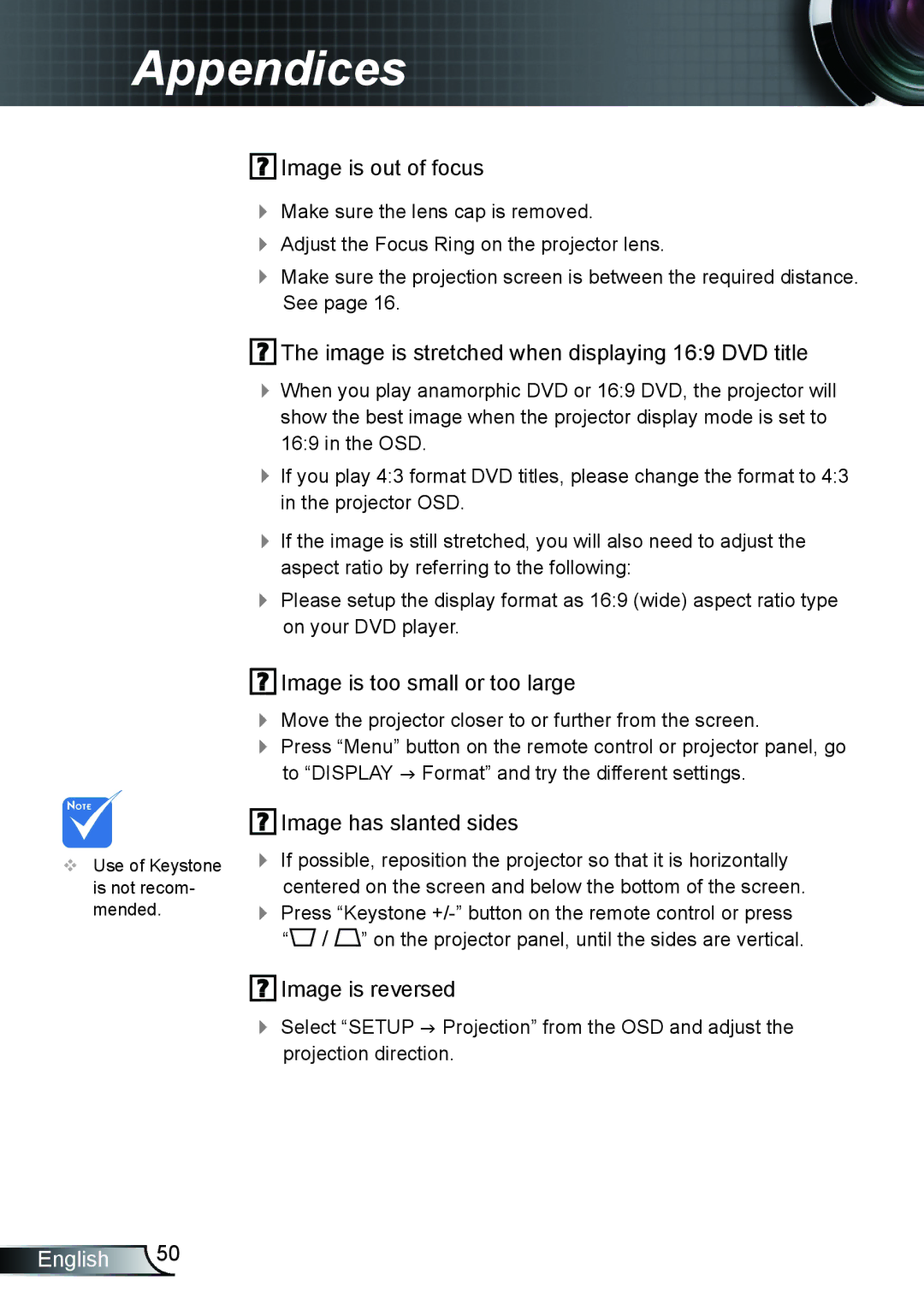 Optoma Technology TX610ST manual Image is reversed 