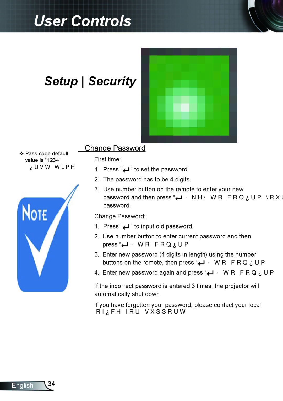 Optoma Technology TX612 manual Change Password 