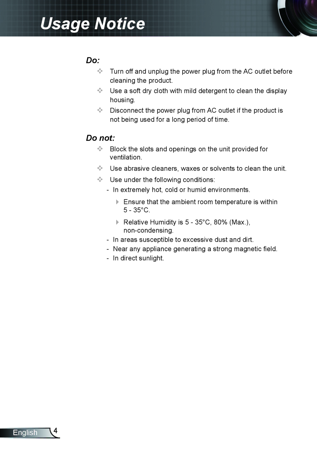 Optoma Technology TX612 manual Do not 