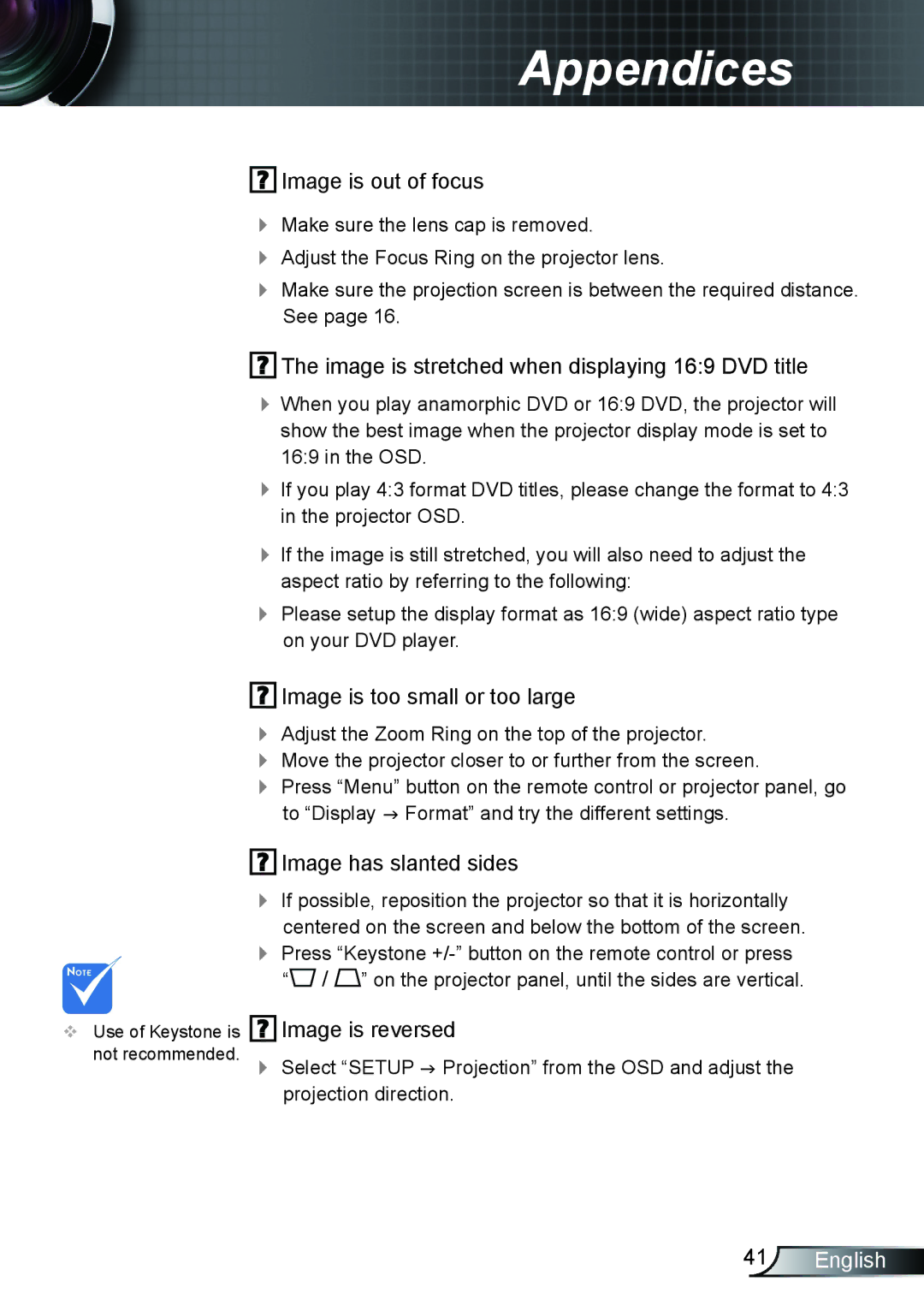 Optoma Technology TX612 manual Image is reversed 