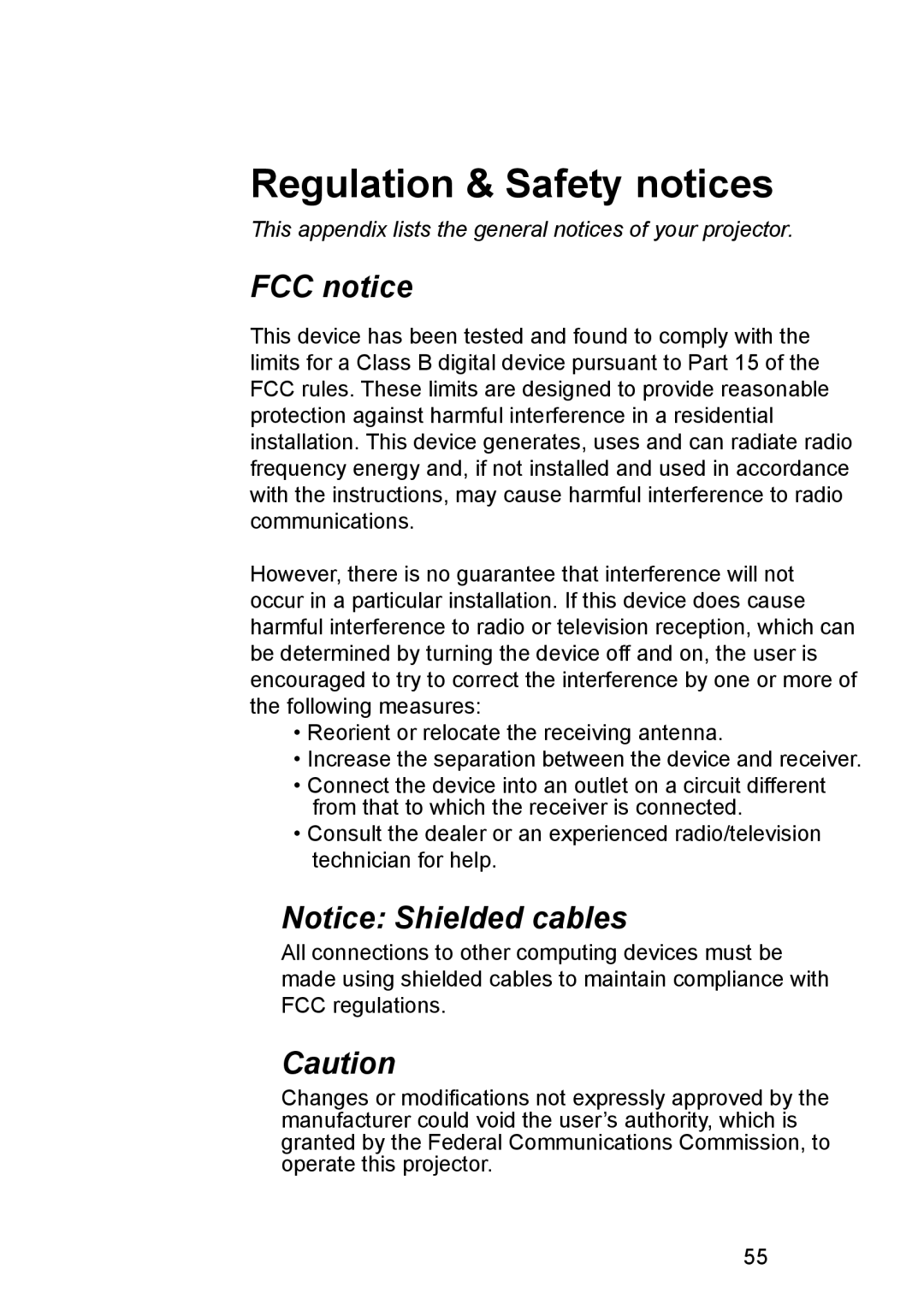 Optoma Technology TX612 manual Regulation & Safety notices 