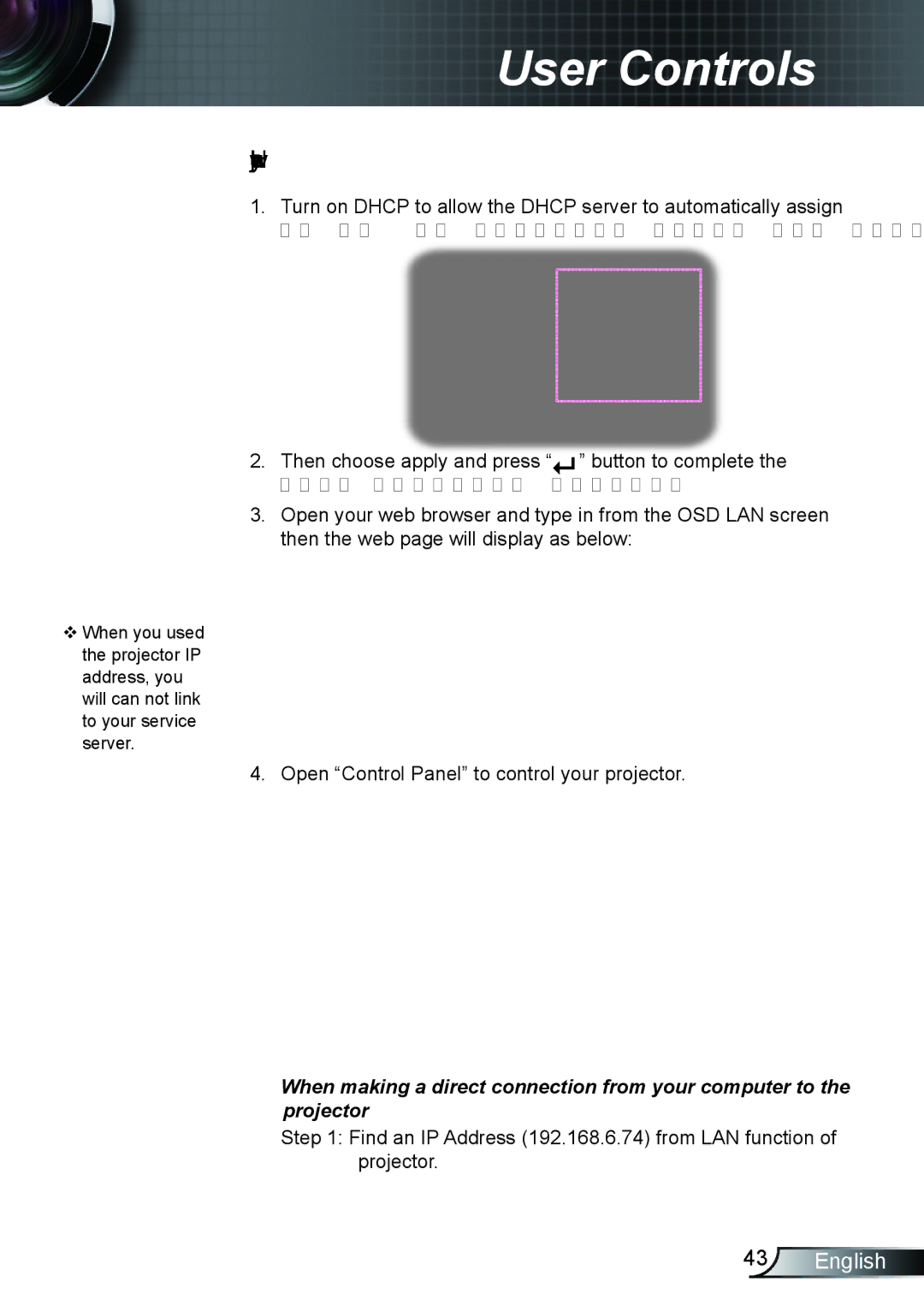 Optoma Technology EX615, TX615, EX542 manual How to use web browser to control your projector 