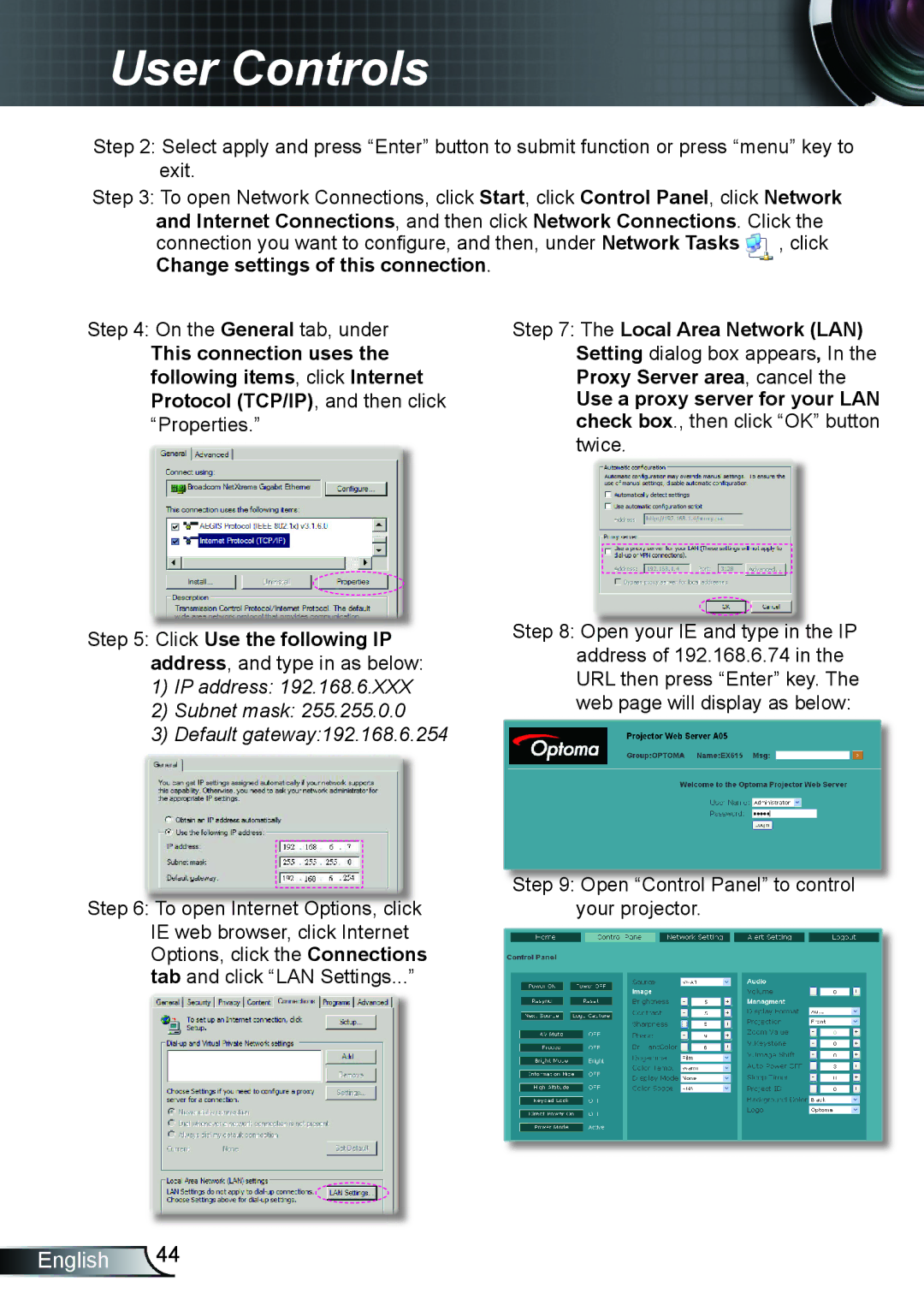 Optoma Technology EX542, TX615, EX615 manual Local Area Network LAN 