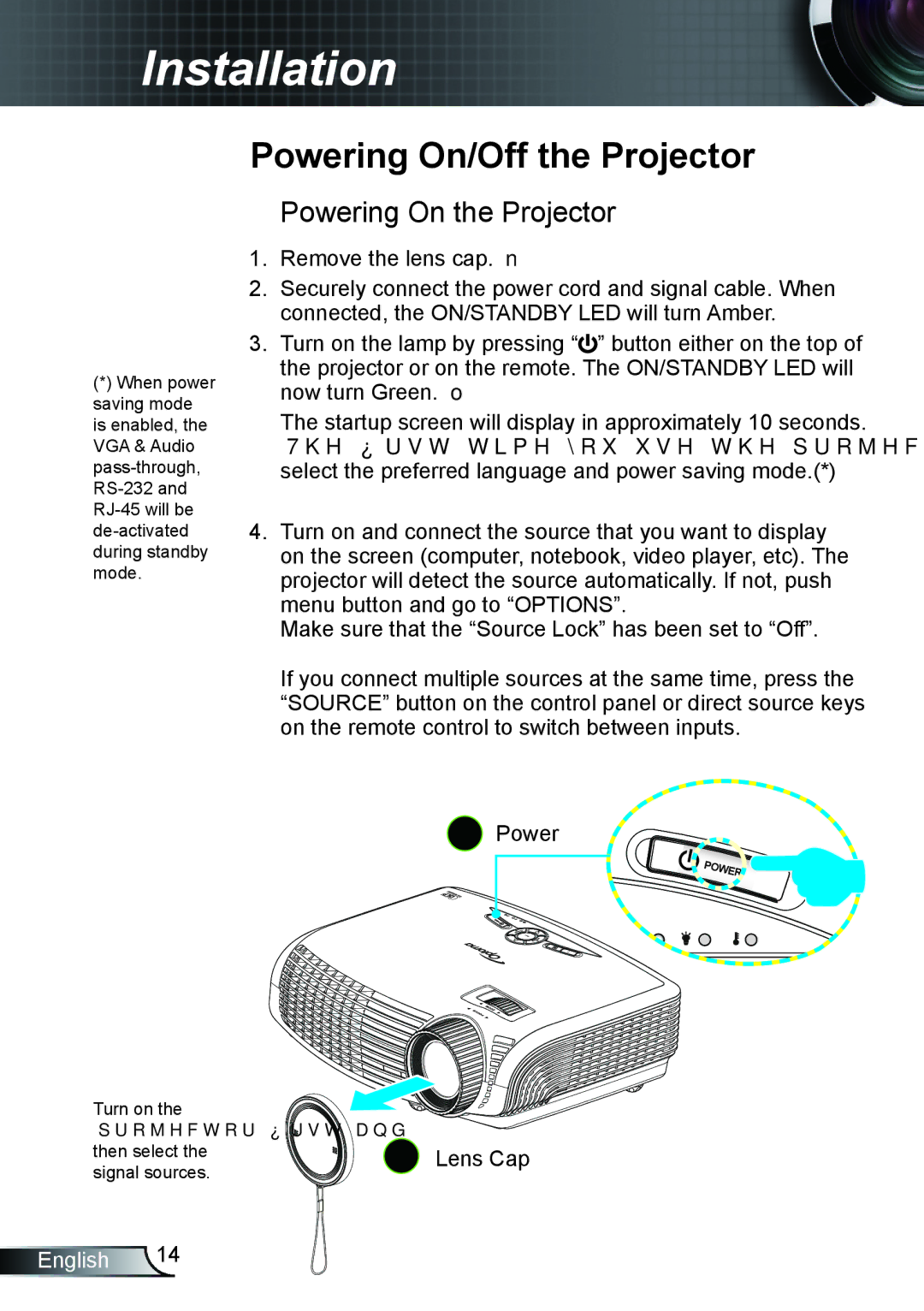 Optoma Technology TX5423D, TX762GOV, TX615GOV manual Powering On/Off the Projector, Powering On the Projector 