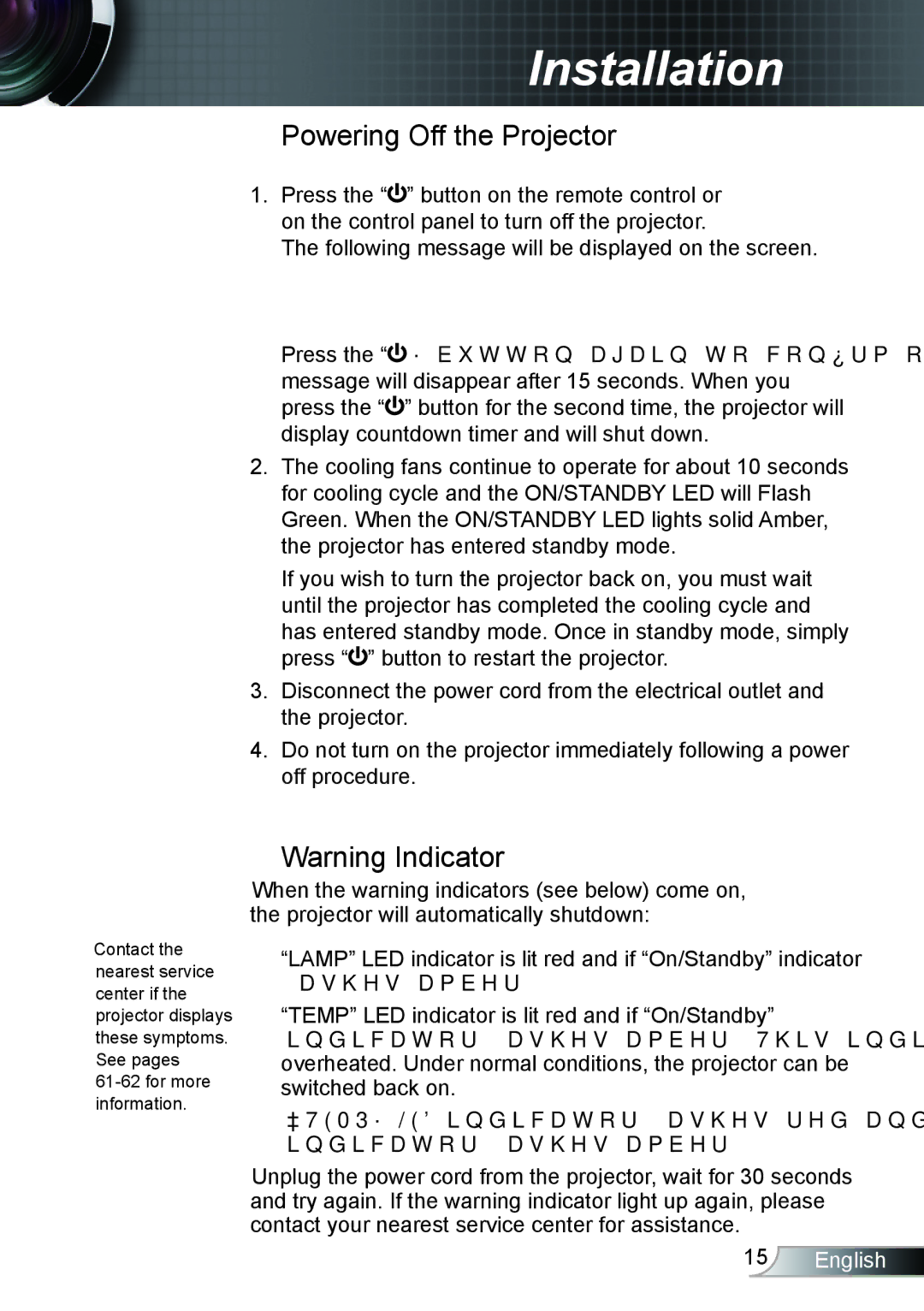 Optoma Technology TX762GOV, TX615GOV, TX5423D manual Powering off the projector 